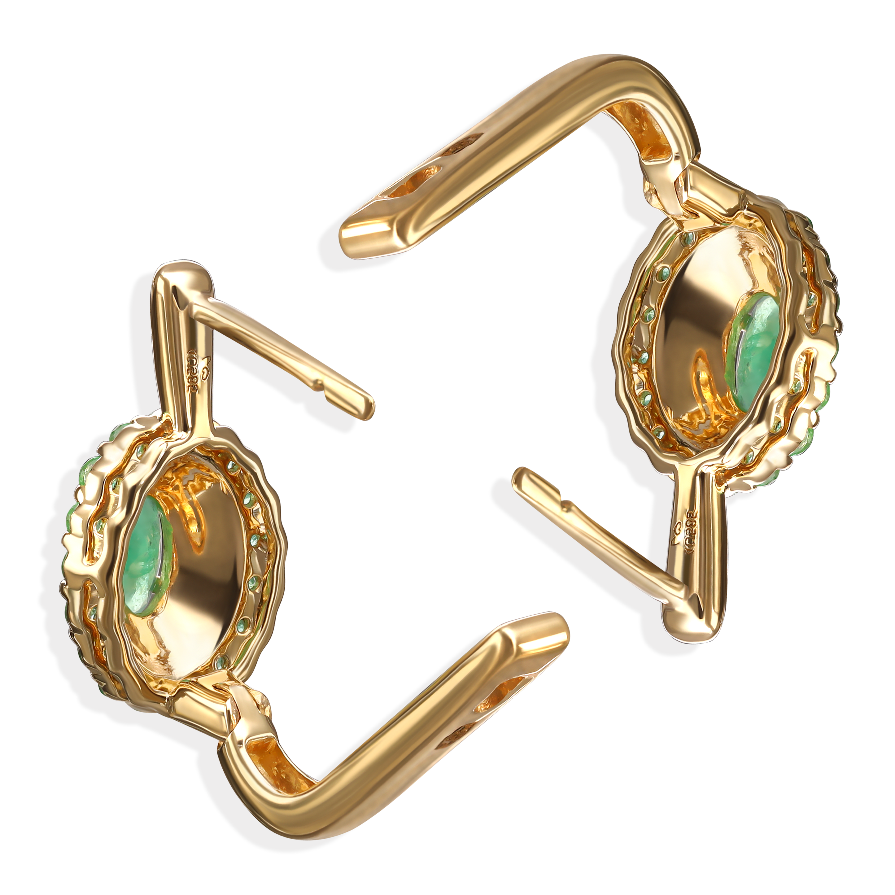 Kolczyki złote ze szmaragdami 0.68 ct i diamentami naturalnymi 0.11 ct, próba 585