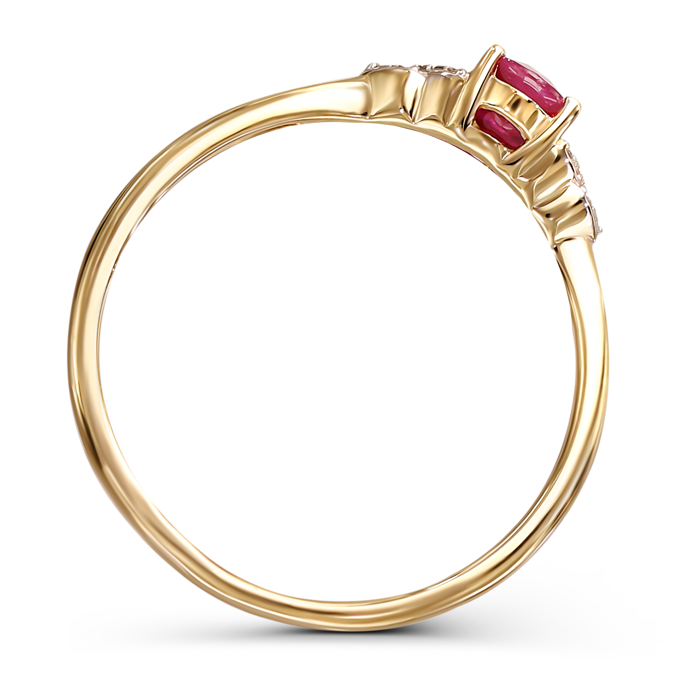 Pierścionek złoty z rubinem 0.51 ct i diamentami naturalnymi 0.04 ct, próba 585