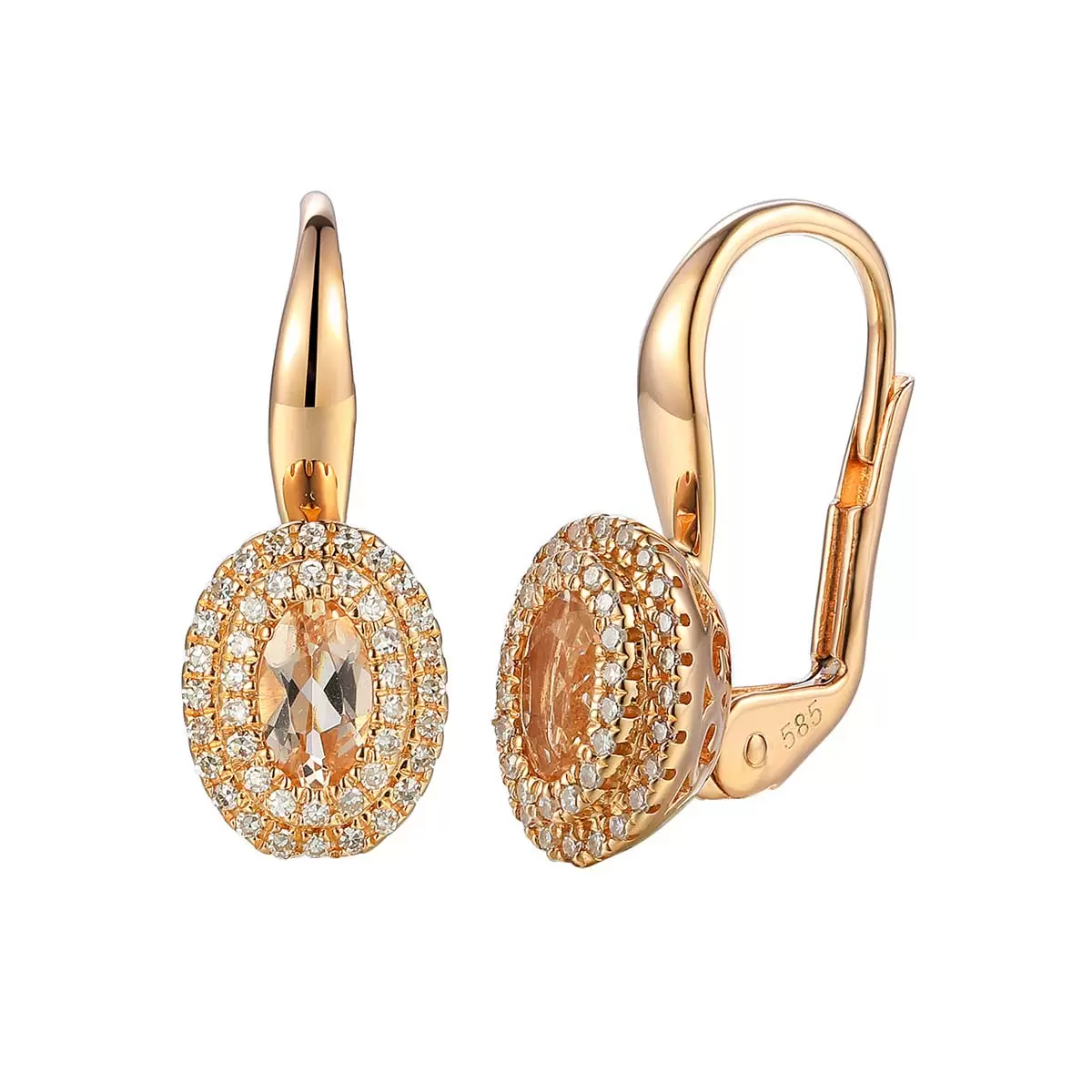 Kolczyki z różowego złota z morganitem 0.39 ct i diamentami naturalnymi, próba 585