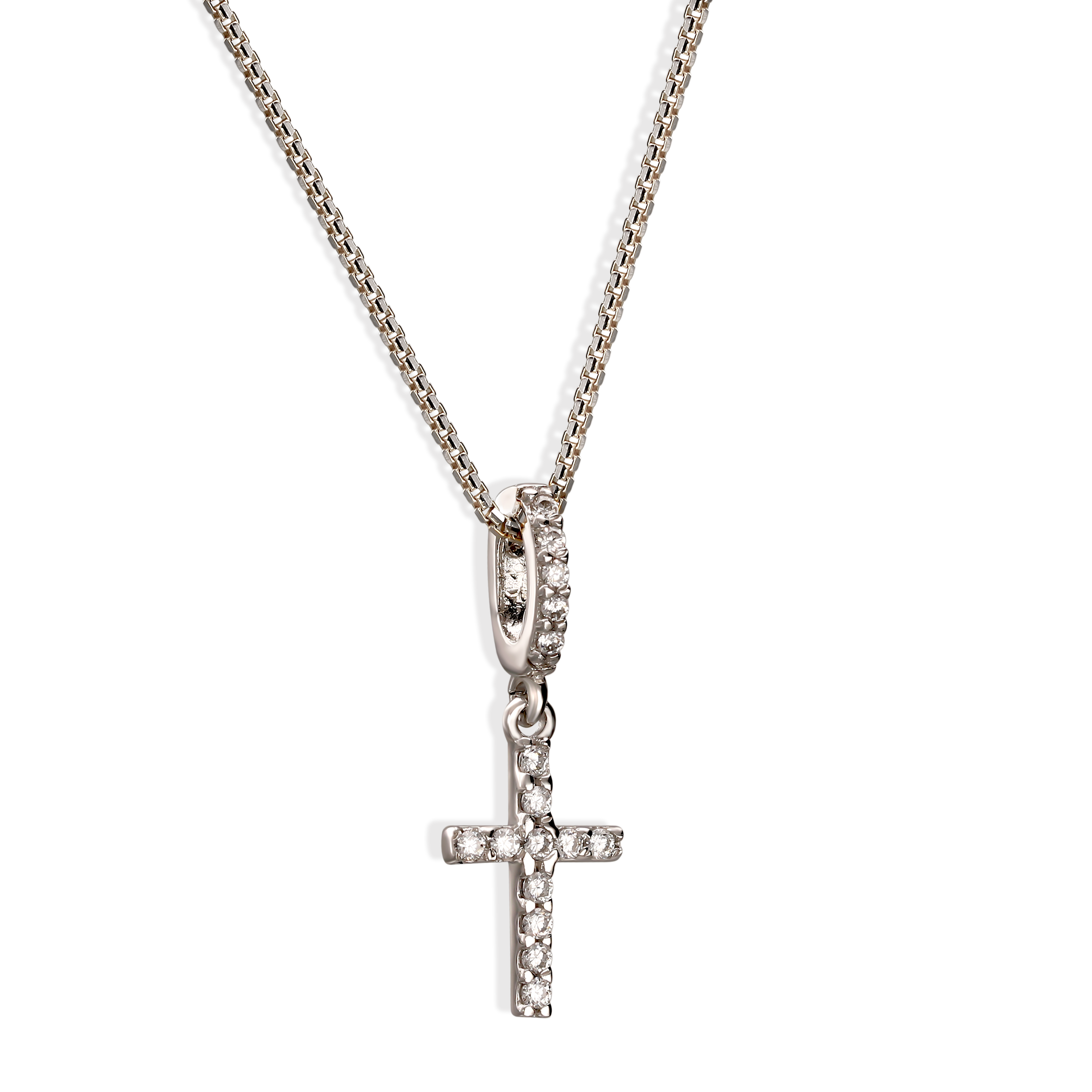 Krzyżyk z białego złota z cyrkoniami, próba 585