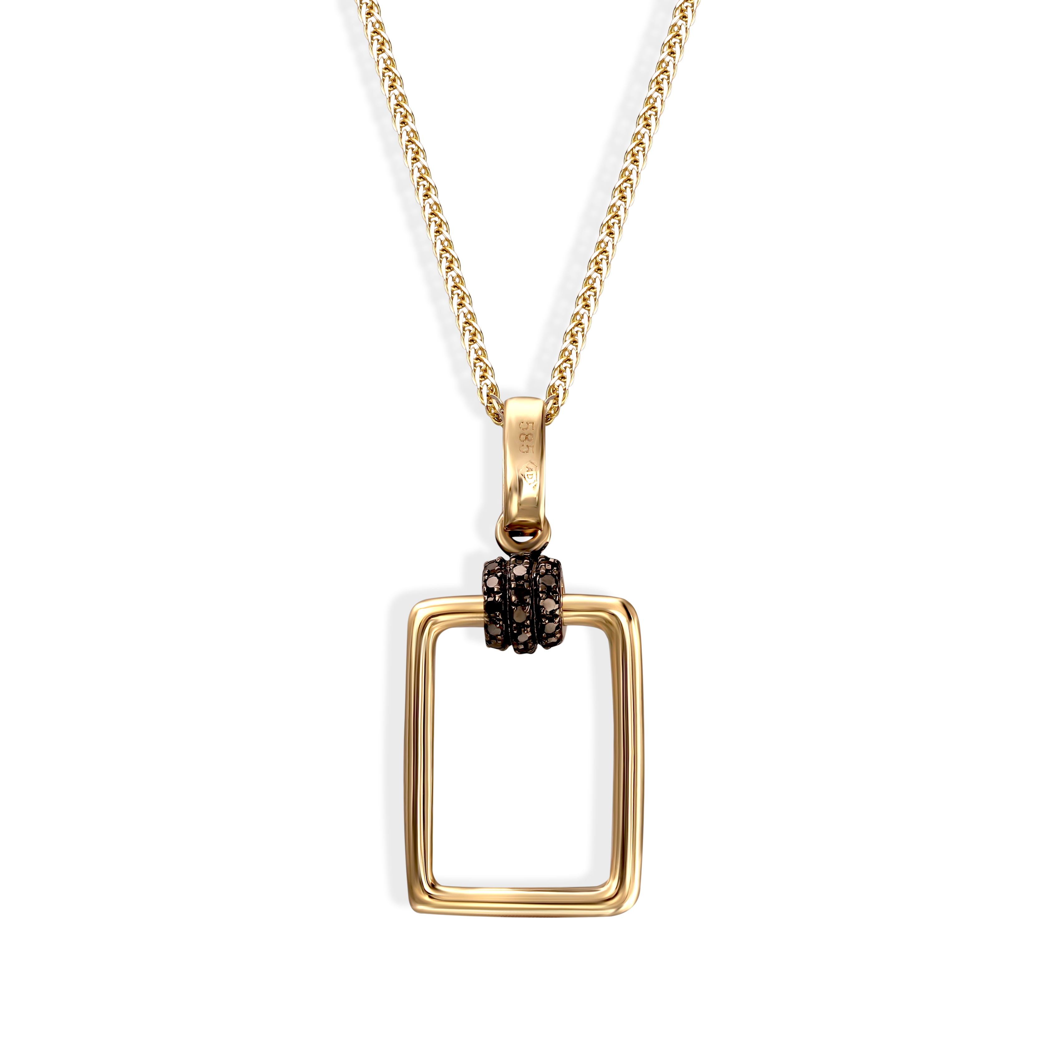 Złota prostokątna zawieszka z czarnymi diamentami naturalnymi 0,14 ct, próba 585