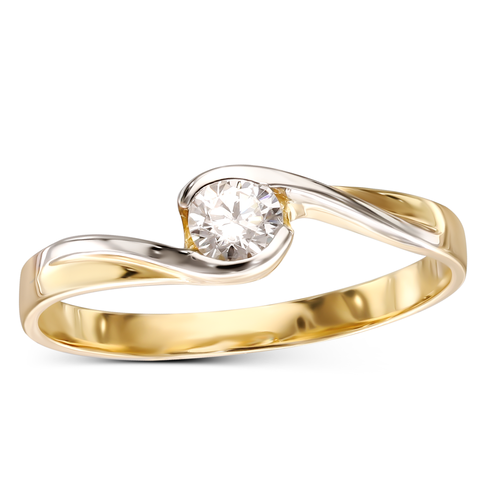 Pierścionek złoty z białą cyrkonią, rozmiar 19, próba 585