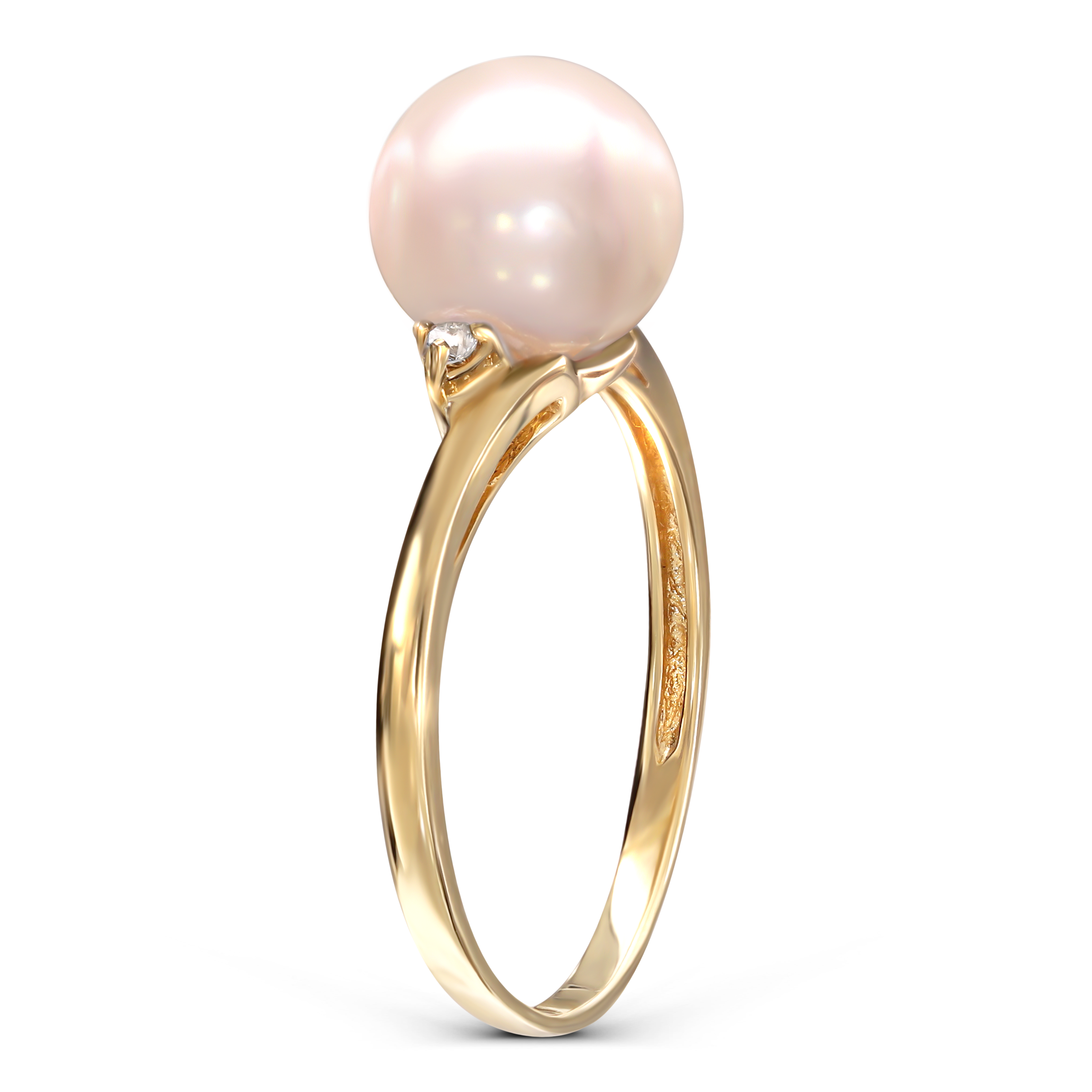 Pierścionek złoty z perłą Akoya słonowodną hodowaną i diamentami naturalnymi, rozmiar 13, próba 585