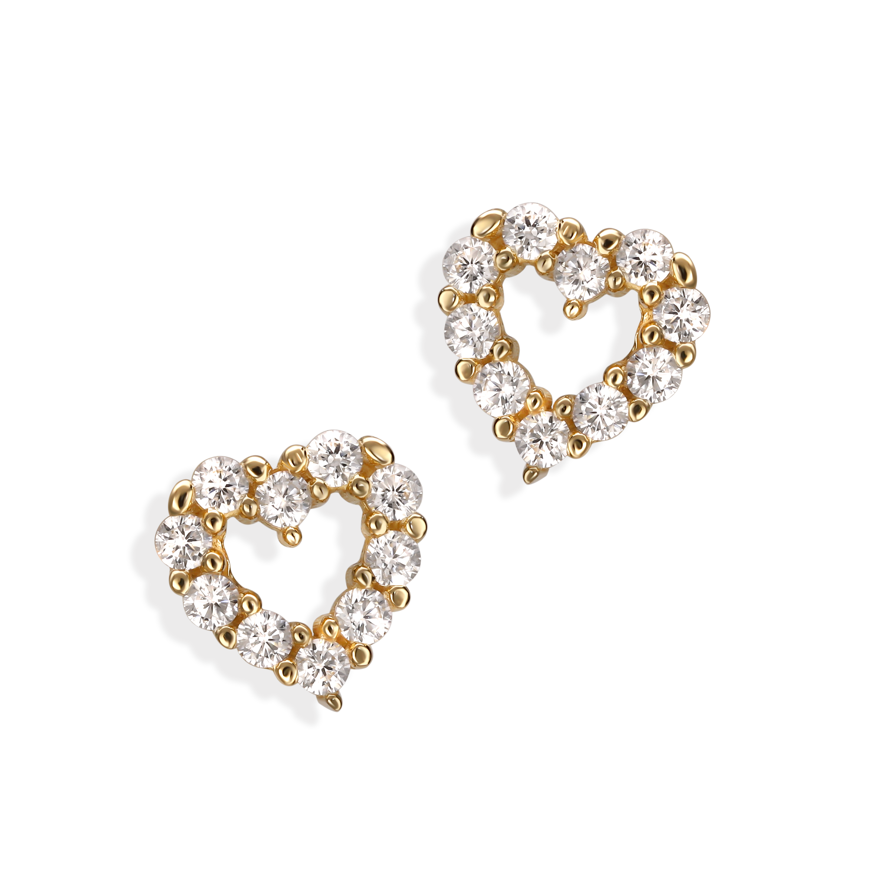 Kolczyki złote sztyfty serca z białymi cyrkoniami, próba 585