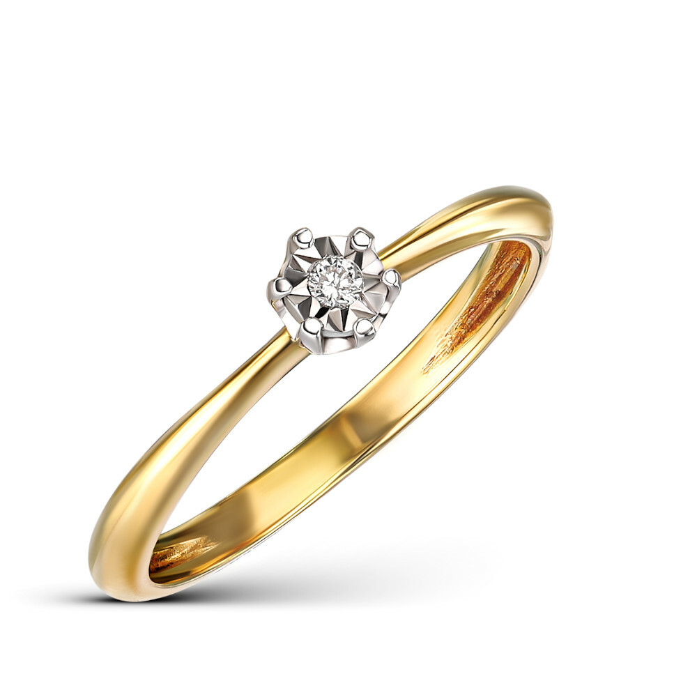 Klasyczny pierścionek zaręczynowy z diamentem 0.06 ct, próba 585