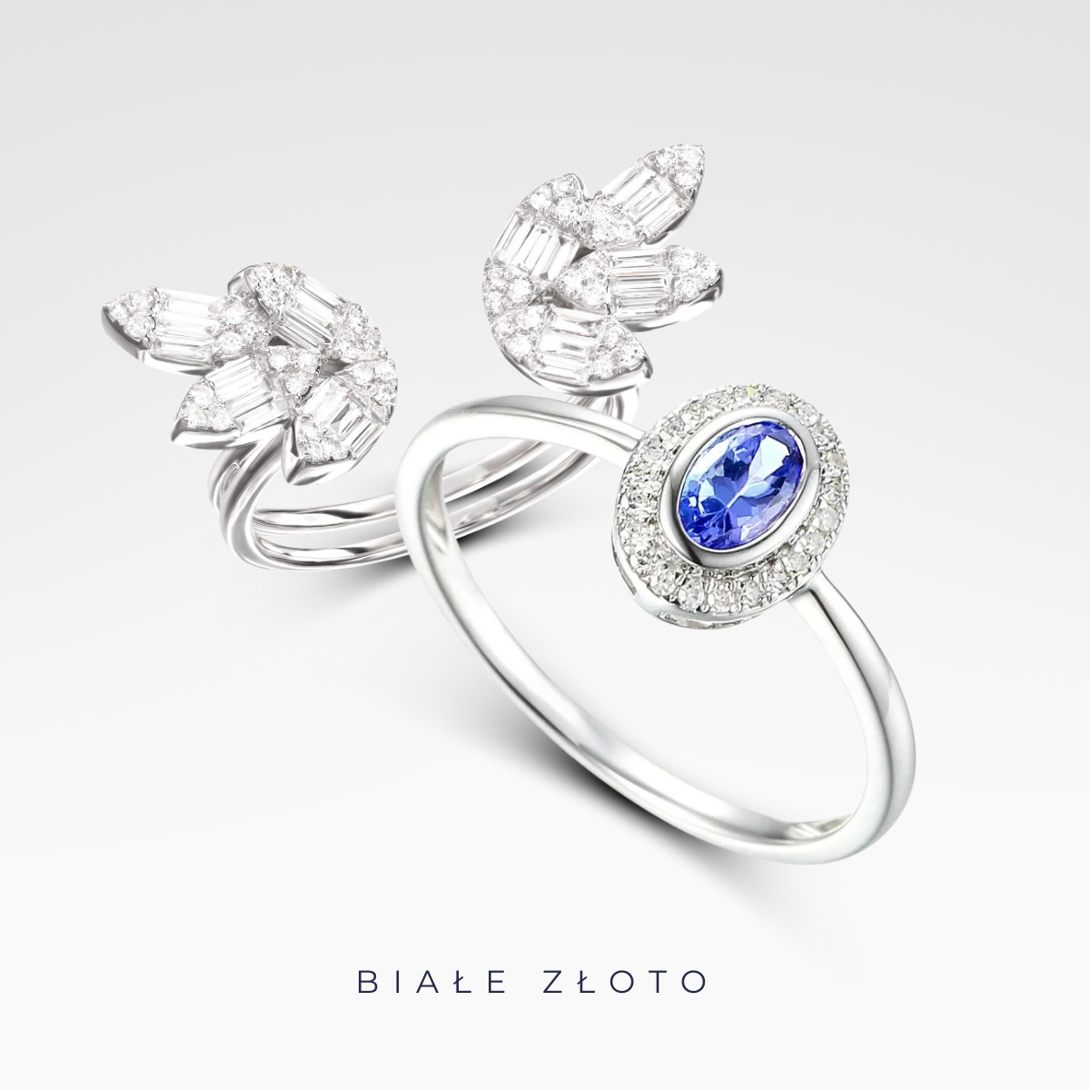 Pierścionki z białego złota z kamieniami: Tanzanit, brylanty