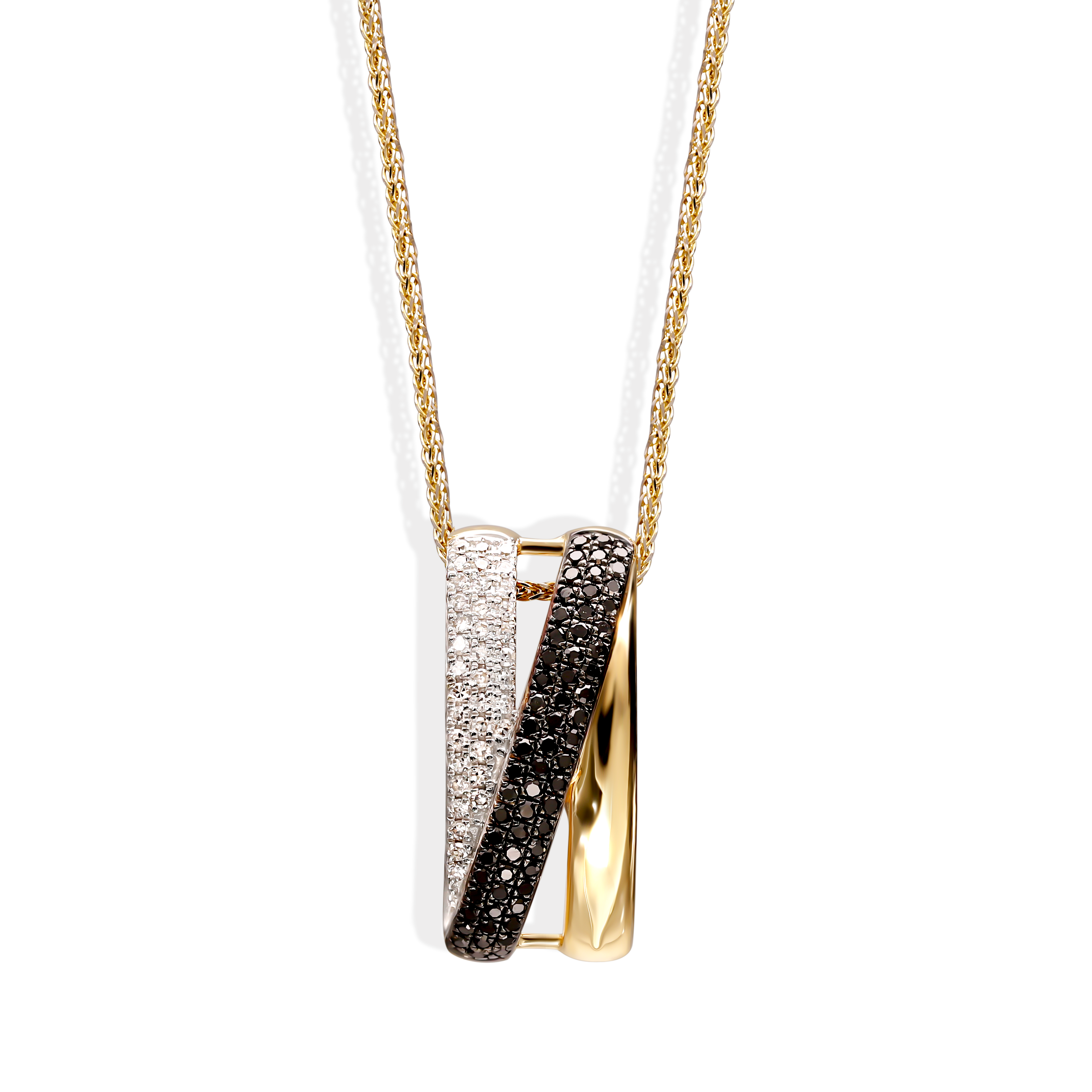Złota zawieszka z diamentami naturalnymi 0.09 ct i czarnymi diamentami 0.19 ct, próba 585