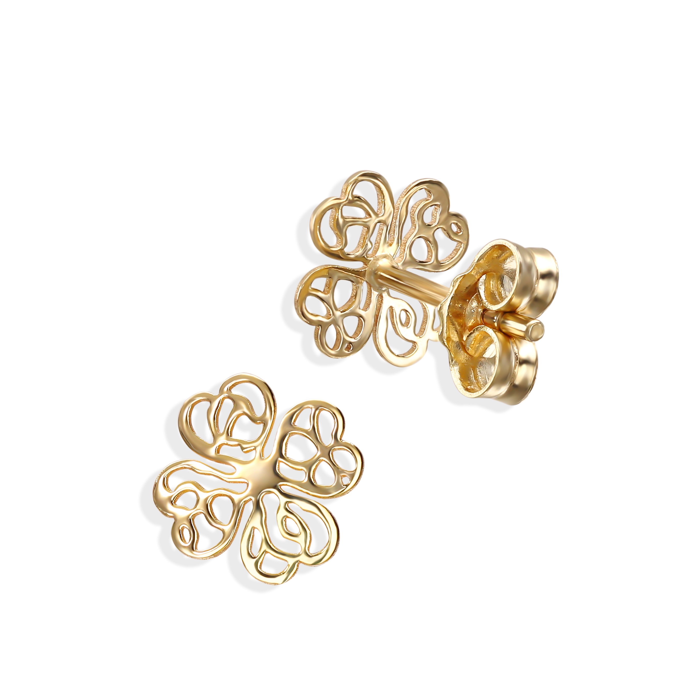 Kolczyki złote sztyfty ażurowe koniczynki, próba 585