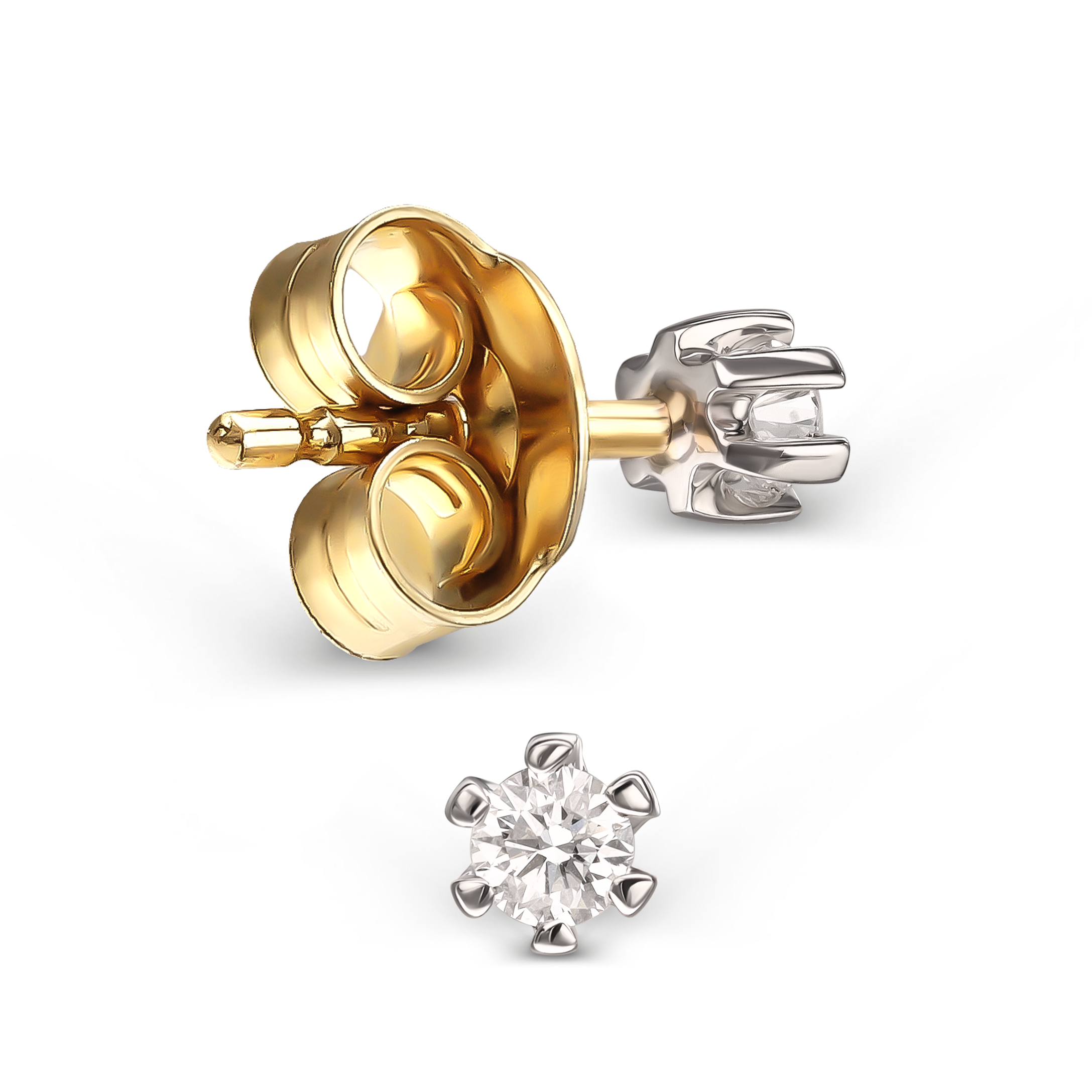 Klasyczne złote kolczyki z diamentami naturalnymi 0.12 ct, zapięcie sztyft, próba 585