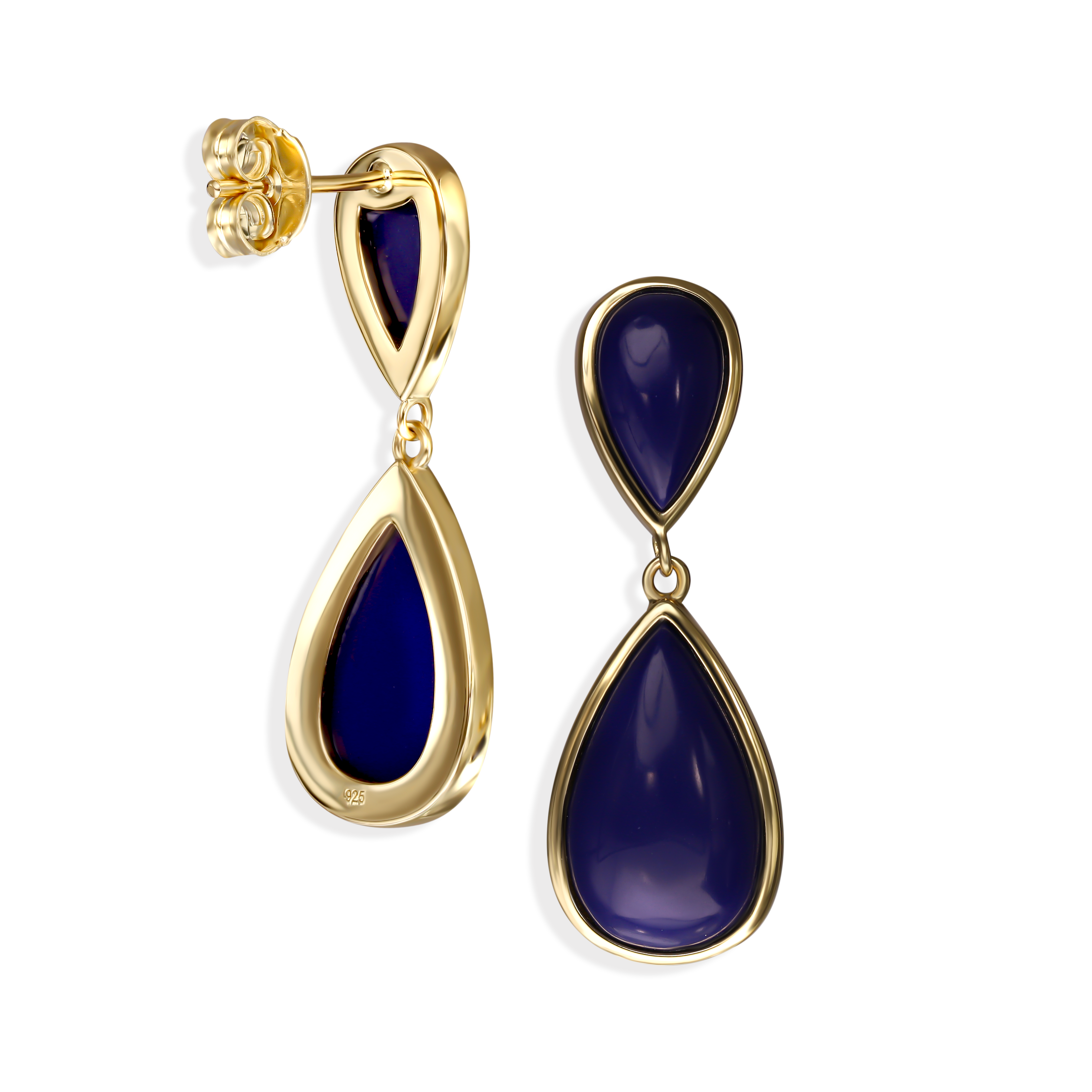 Srebrne kolczyki pozłacane z lapis lazuli, próba 925