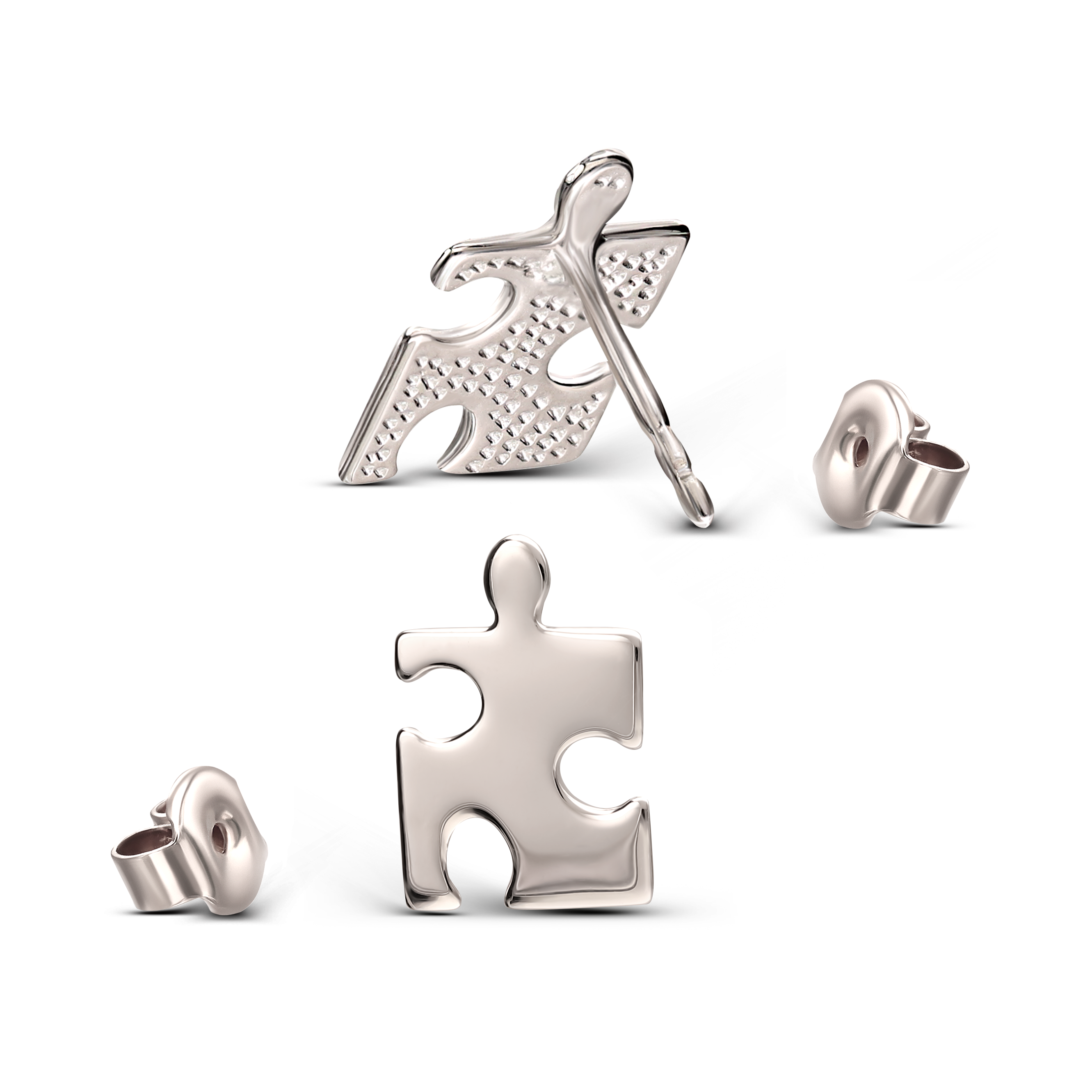 Kolczyki srebrne puzzle na sztyfcie, próba 925