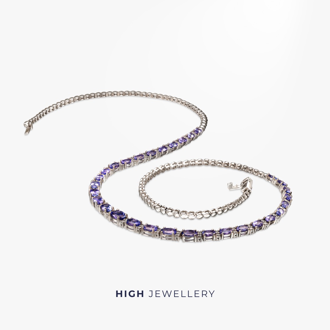 Naszyjnik z białego złota z tanzanitami i brylantami high jewellery