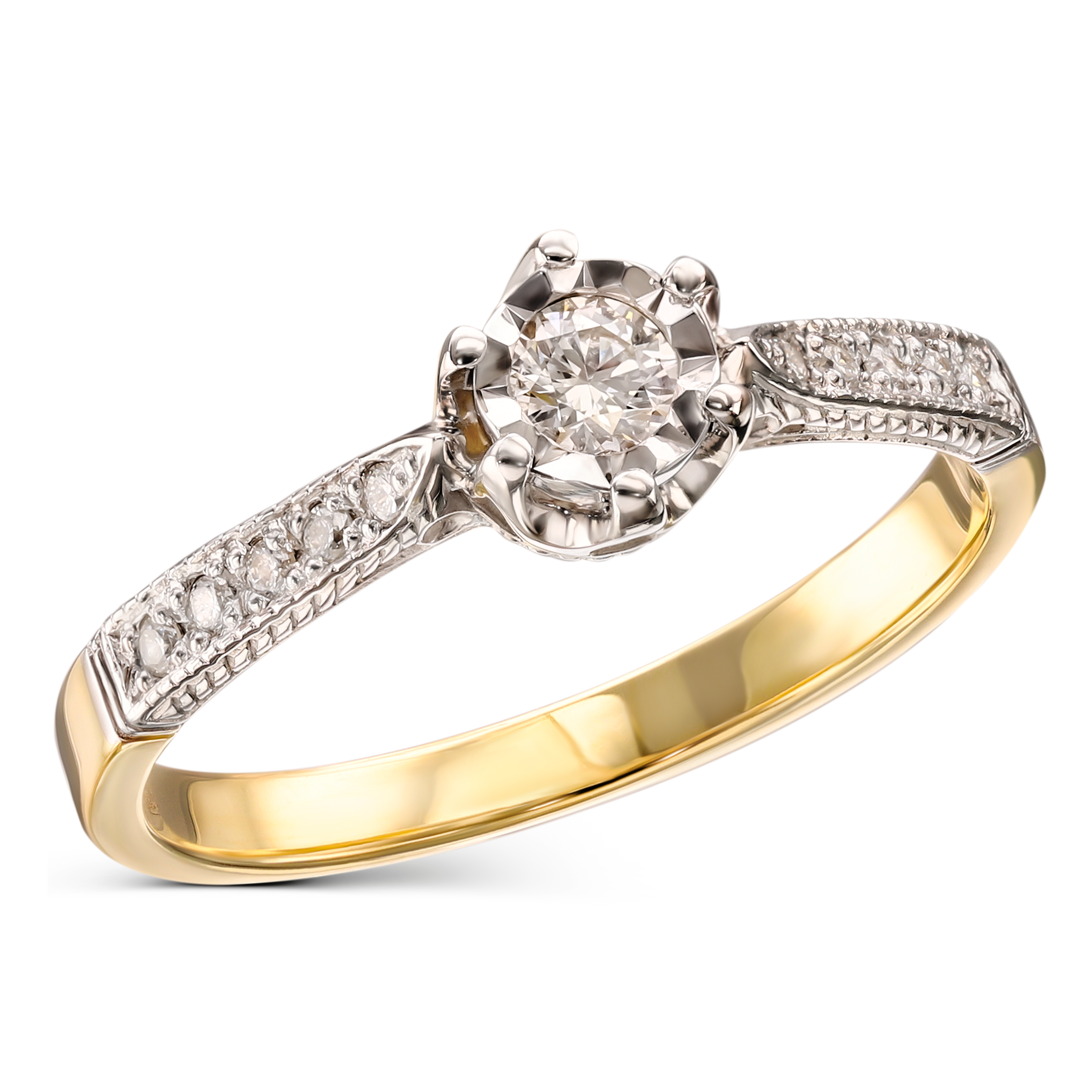 Luksusowy złoty pierścionek z 11 diamentami naturalnymi 0.20 ct, próba 585 Luksusowy złoty pierścionek z 11 diamentami naturalnymi 0.20 ct, próba 585