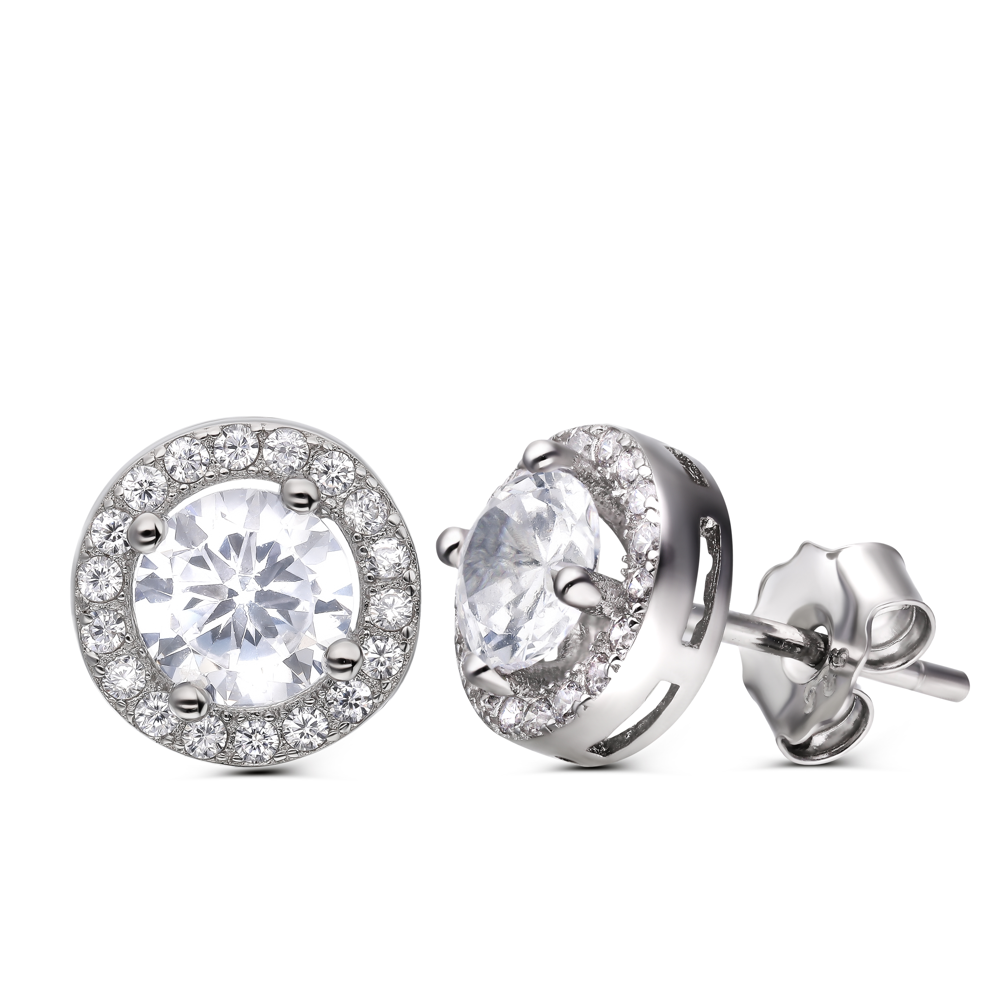 Kolczyki srebrne okrągłe sztyfty z cyrkoniami, próba 925