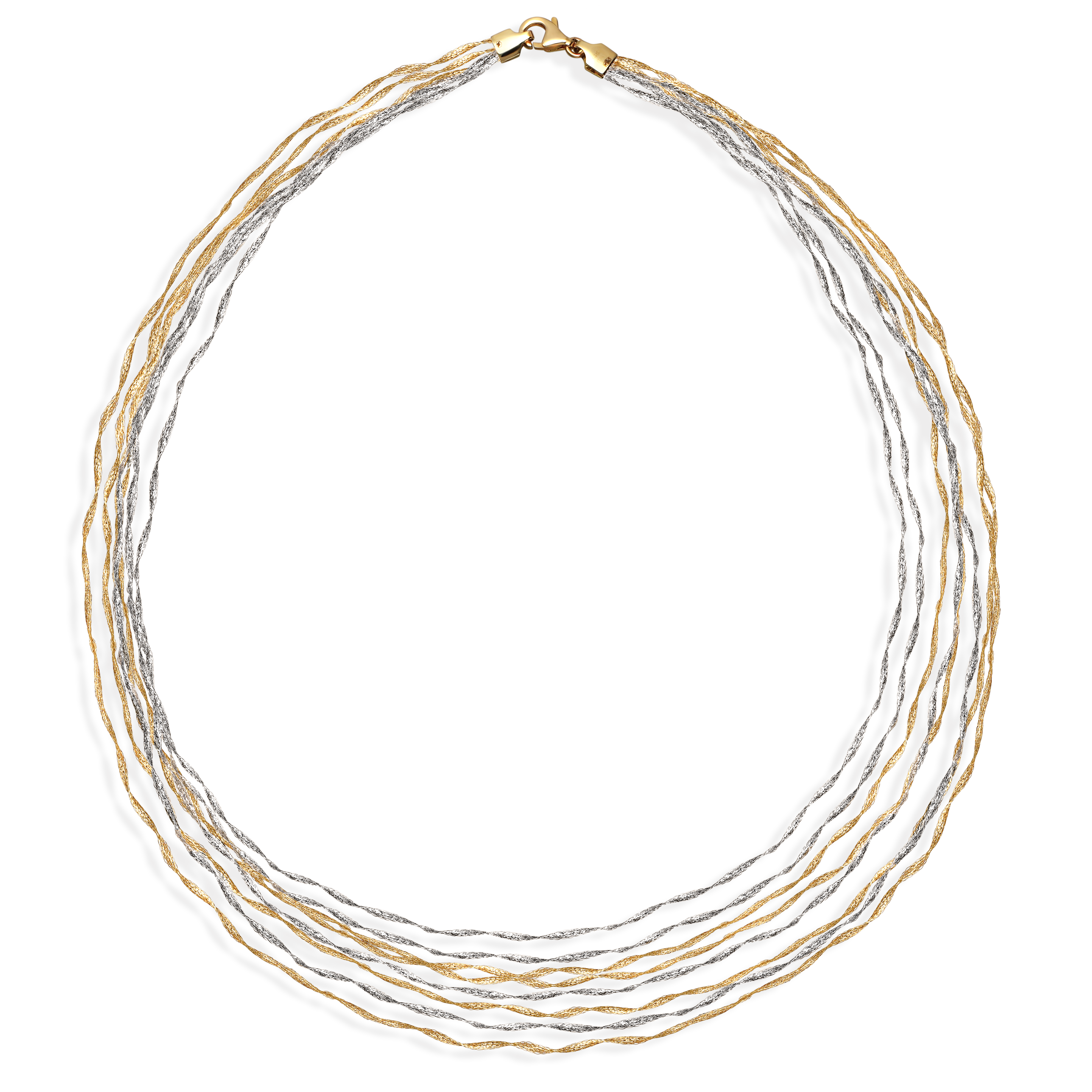 Naszyjnik kaskadowy z białego i żółtego złota, próba 585
