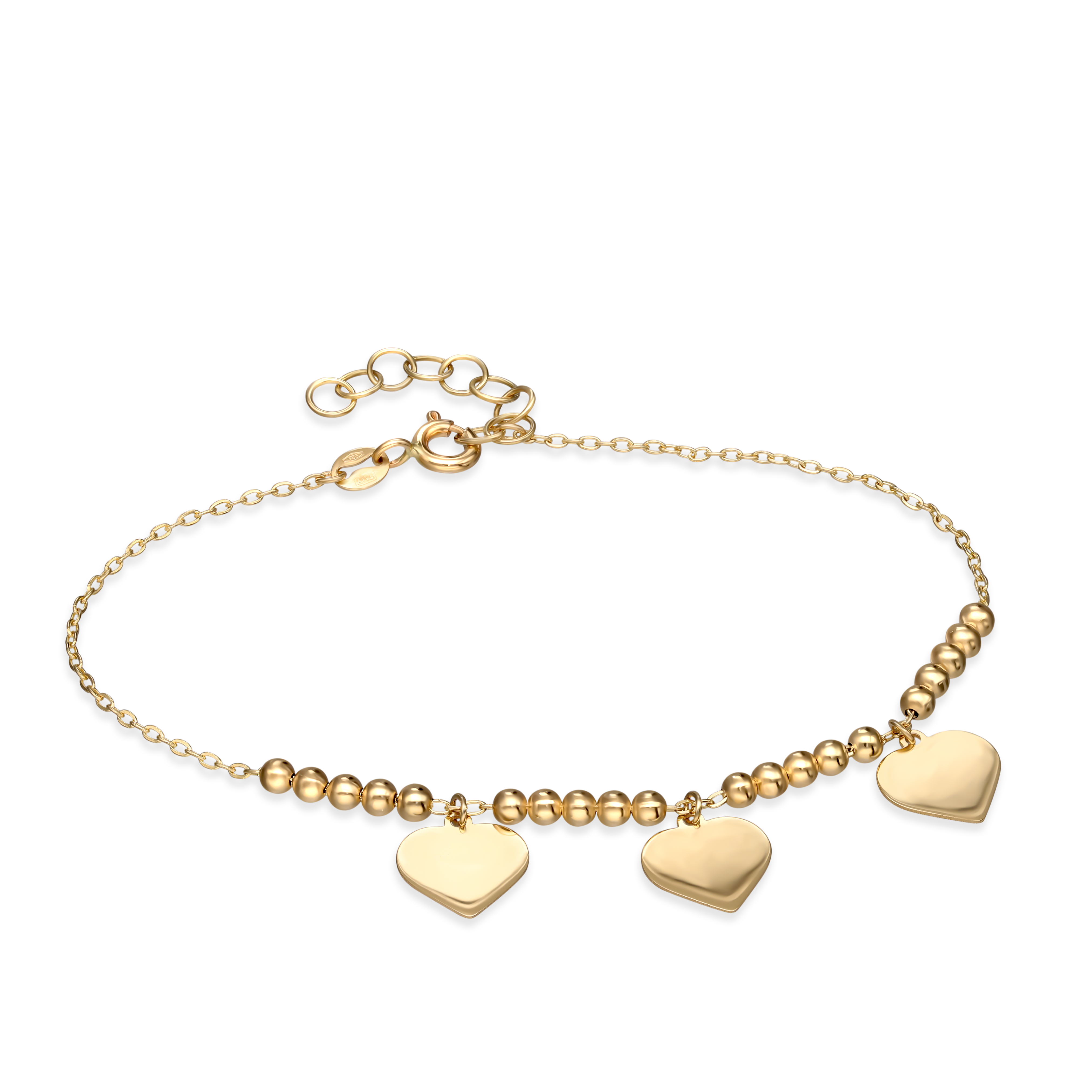 Bransoleta złota celebrytka z gładkimi serduszkami, próba 585
