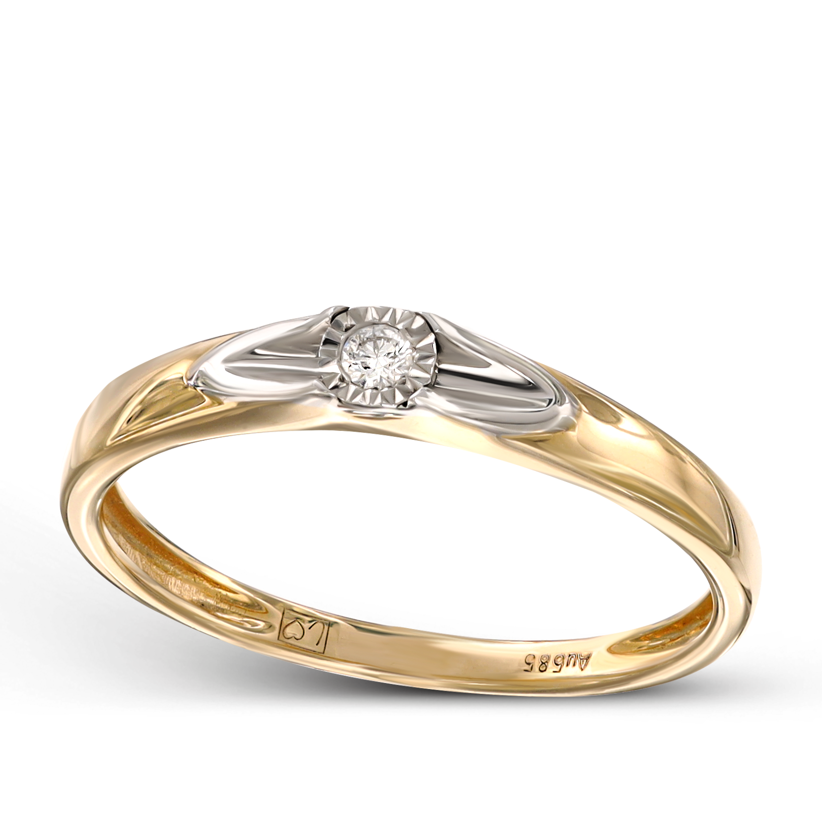 Elegancki pierścionek z diamentem naturalnym, próba 585