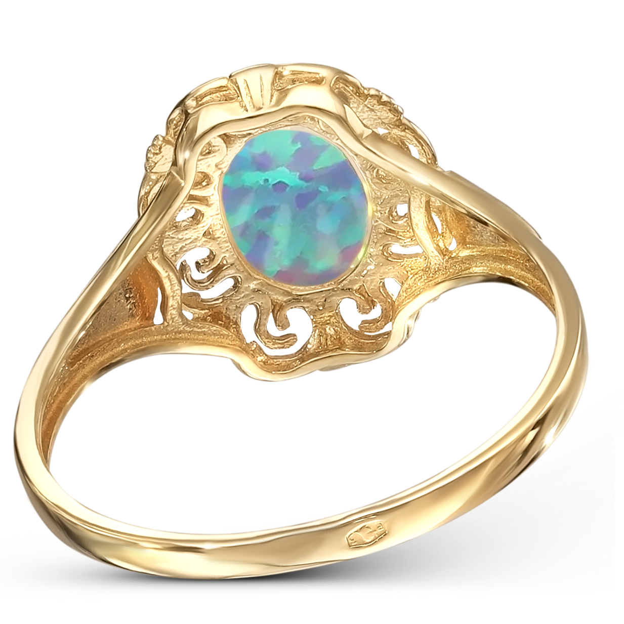 Pierścionek złoty Vintage z niebieskim opalem, próba 585