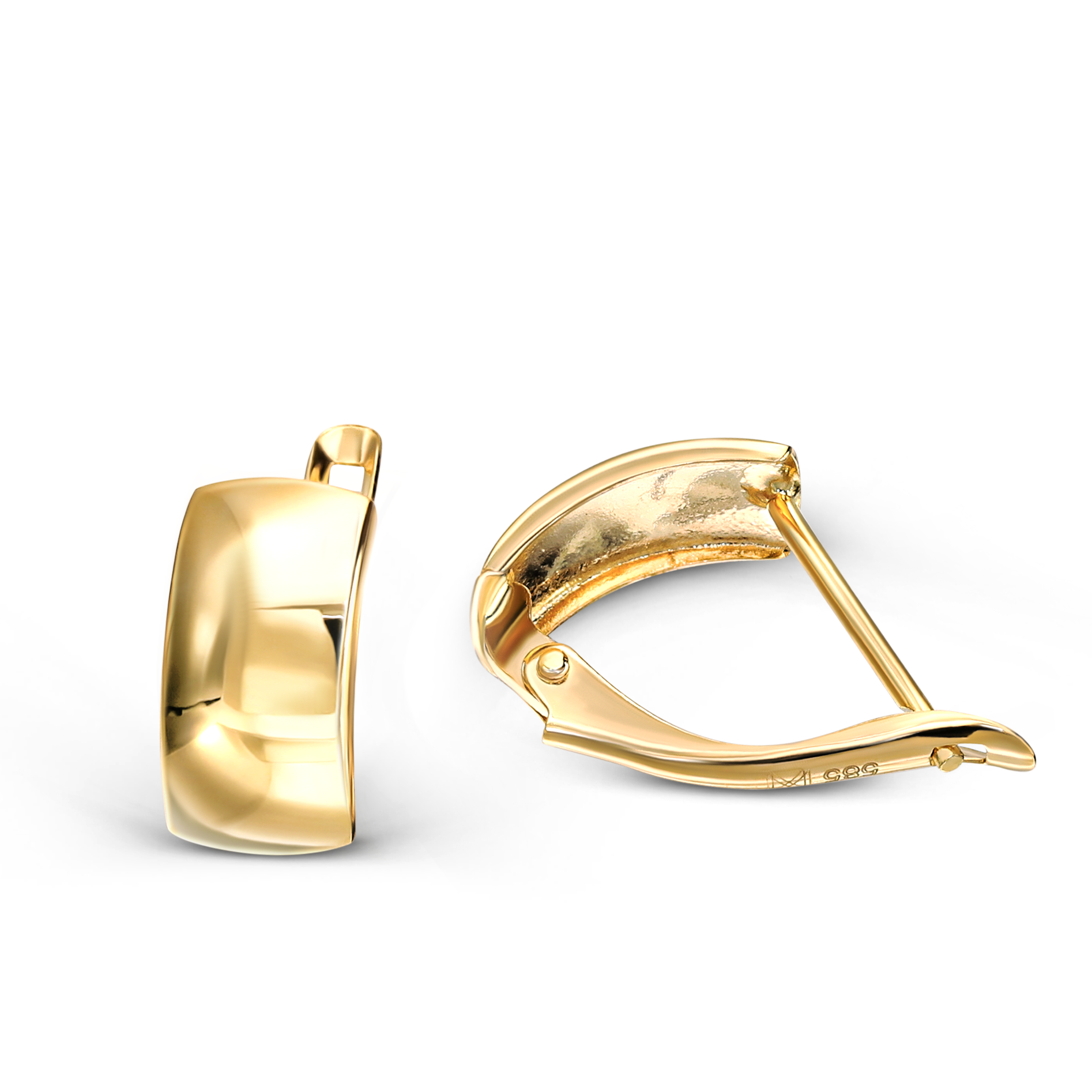 Złote, gładkie kolczyki na angielskim zapięciu, próba 585