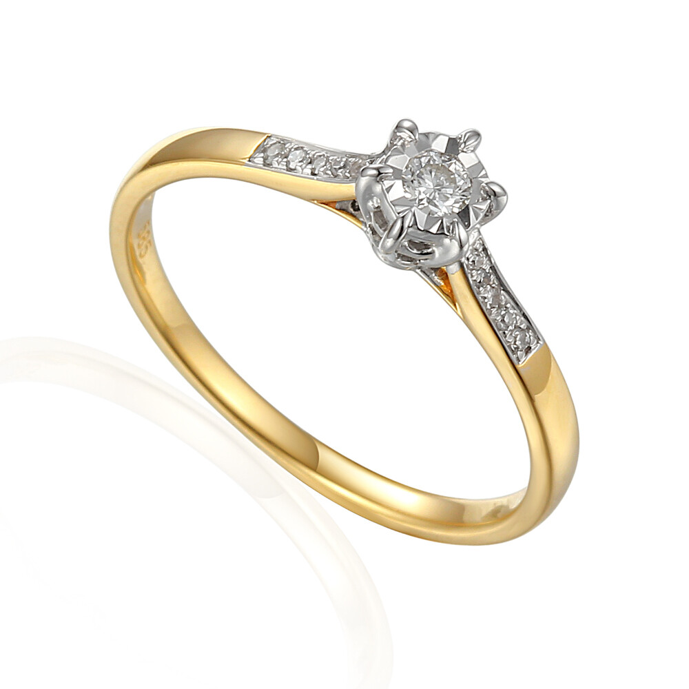 Efektowny pierścionek zaręczynowy z diamentami, próba 585