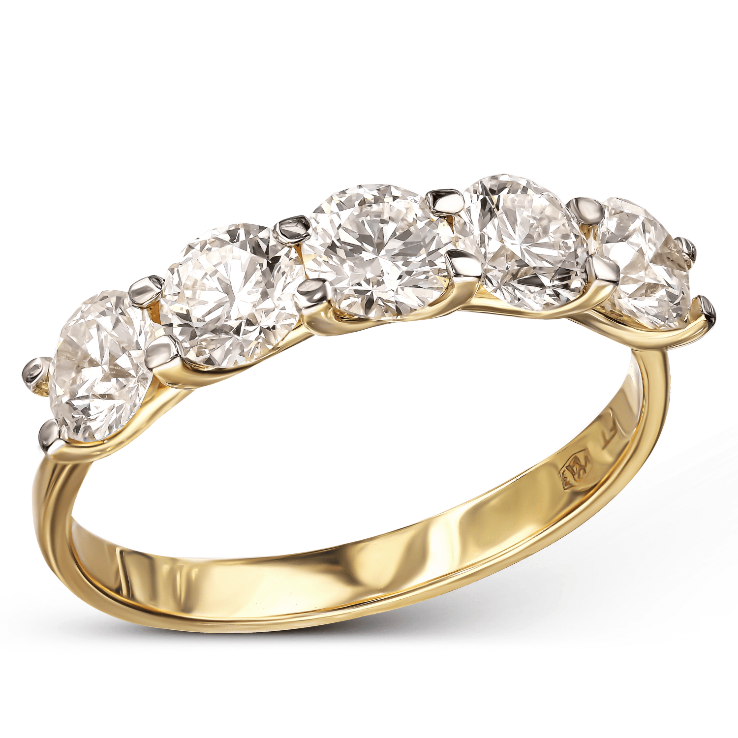 Ekskluzywny pierścionek złoty z 5 naturalnymi brylantami IGI o łącznej masie 1.75 ct, próba 585