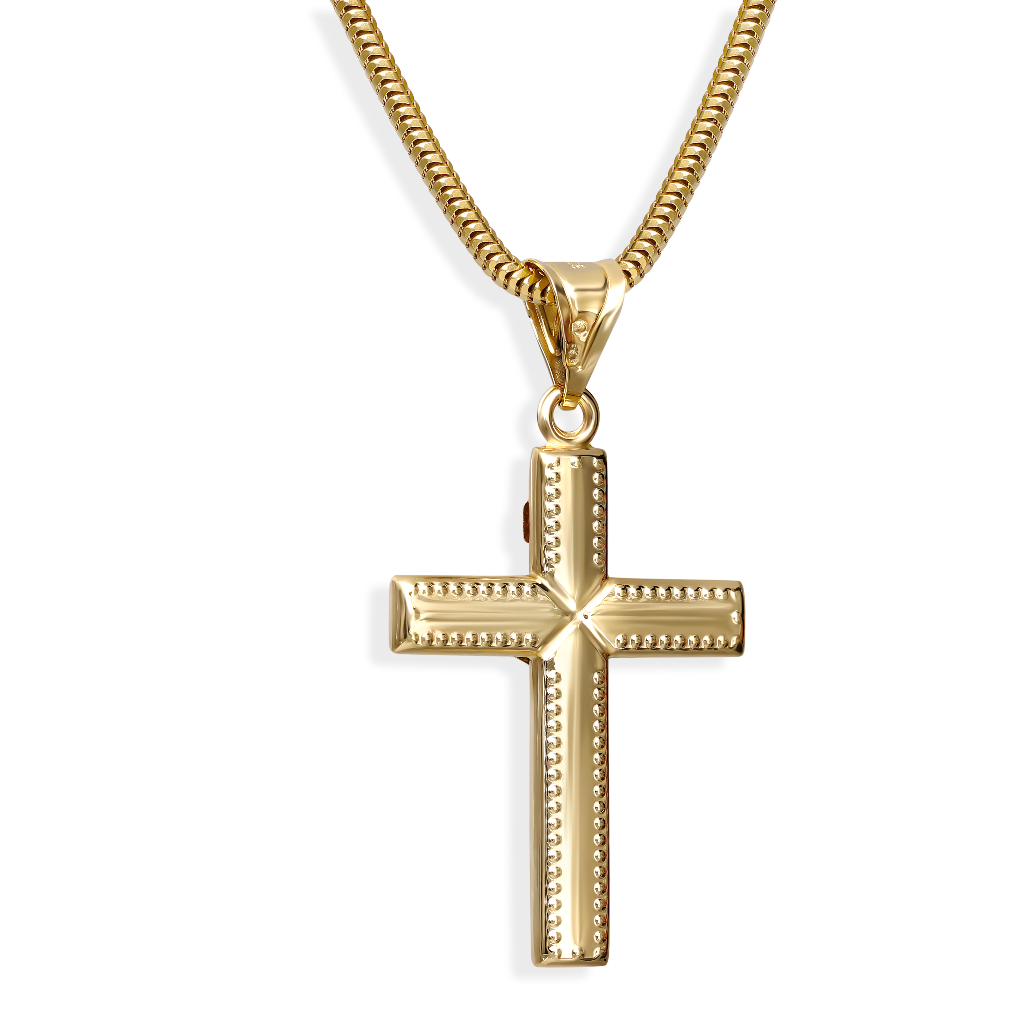 Złoty krzyżyk z dekoracyjną powierzchnią, próba 585