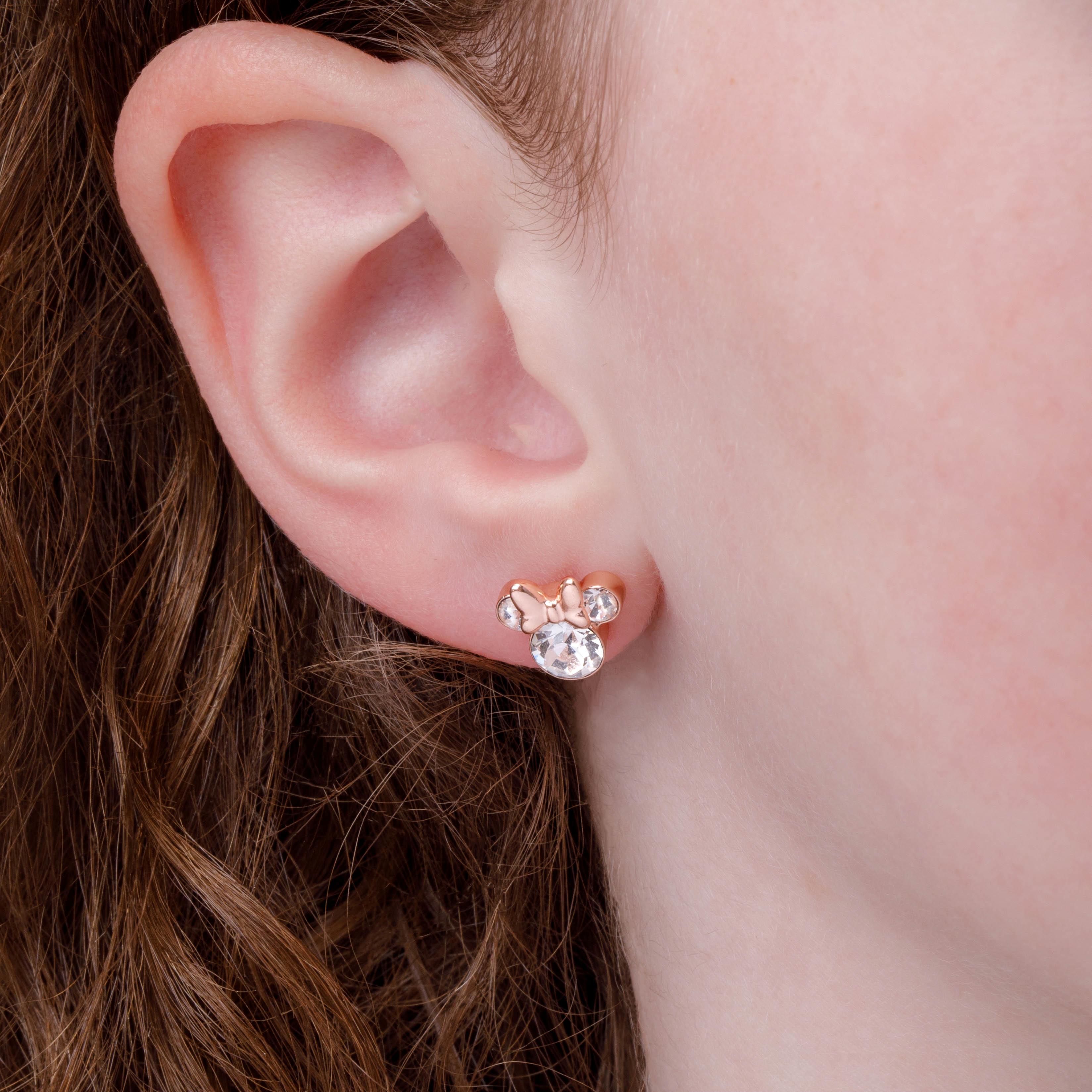 Srebrne kolczyki z cyrkoniami Myszka Minnie, próba 925