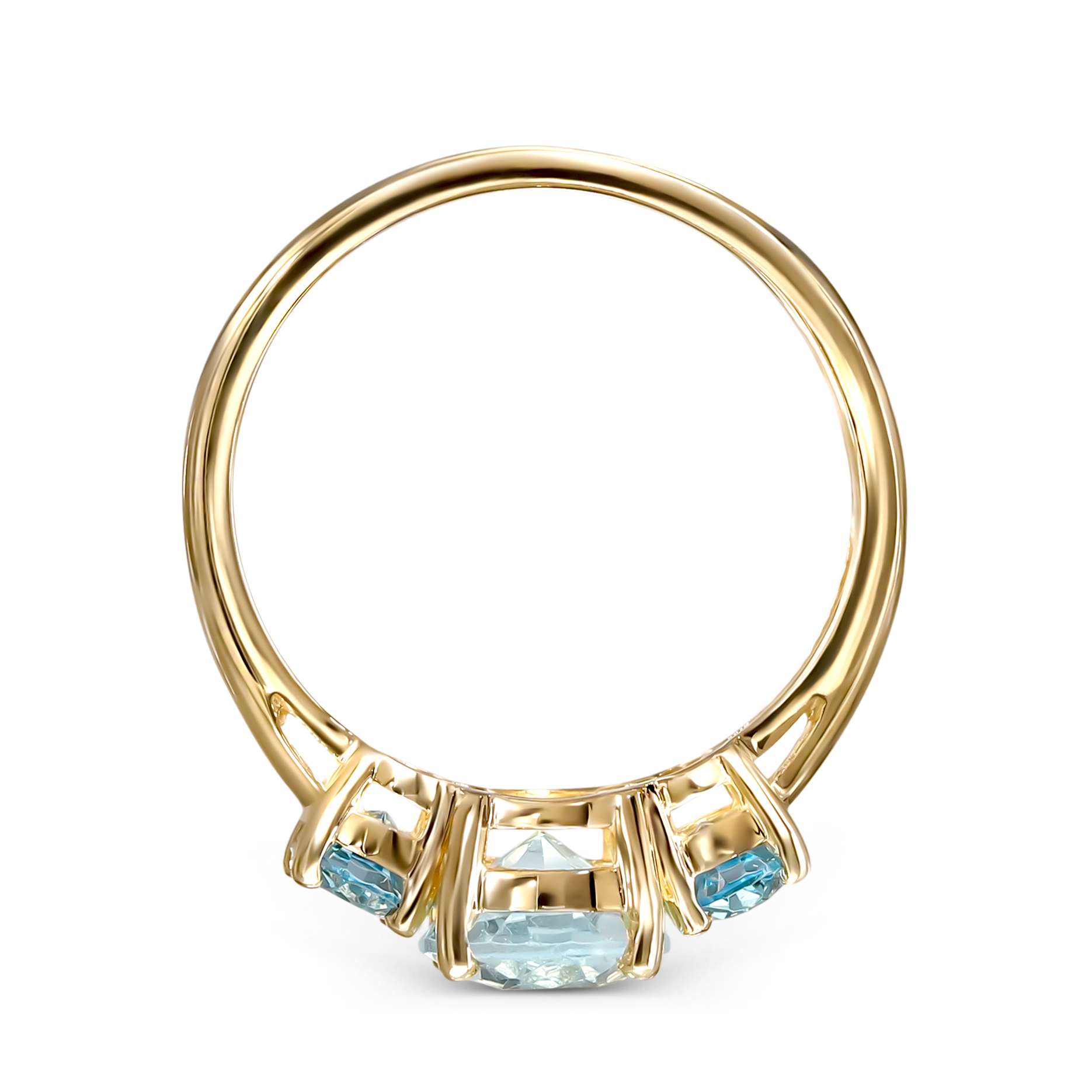 Pierścionek złoty z topazem Sky Blue 2.09 ct i topazami Swiss Blue 1.03 ct, próba 585