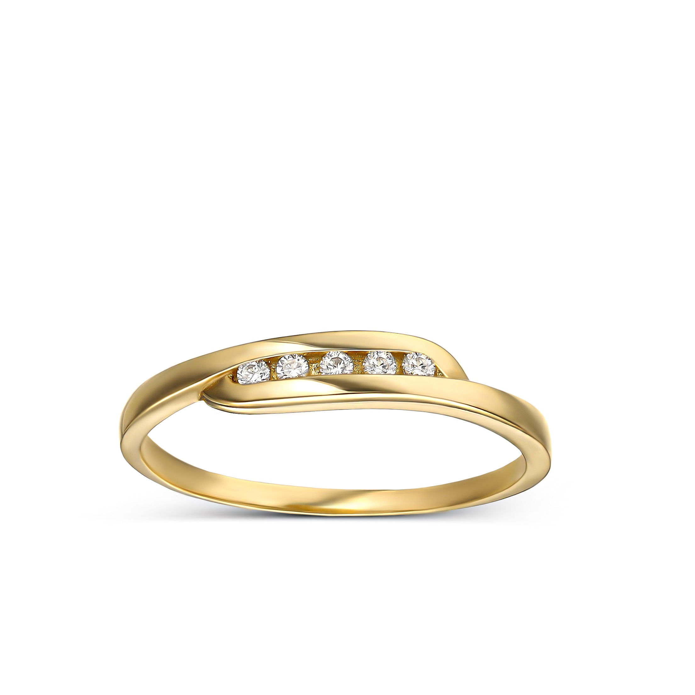 Delikatny pierścionek złoty z cyrkoniami, rozmiar 13, próba 585