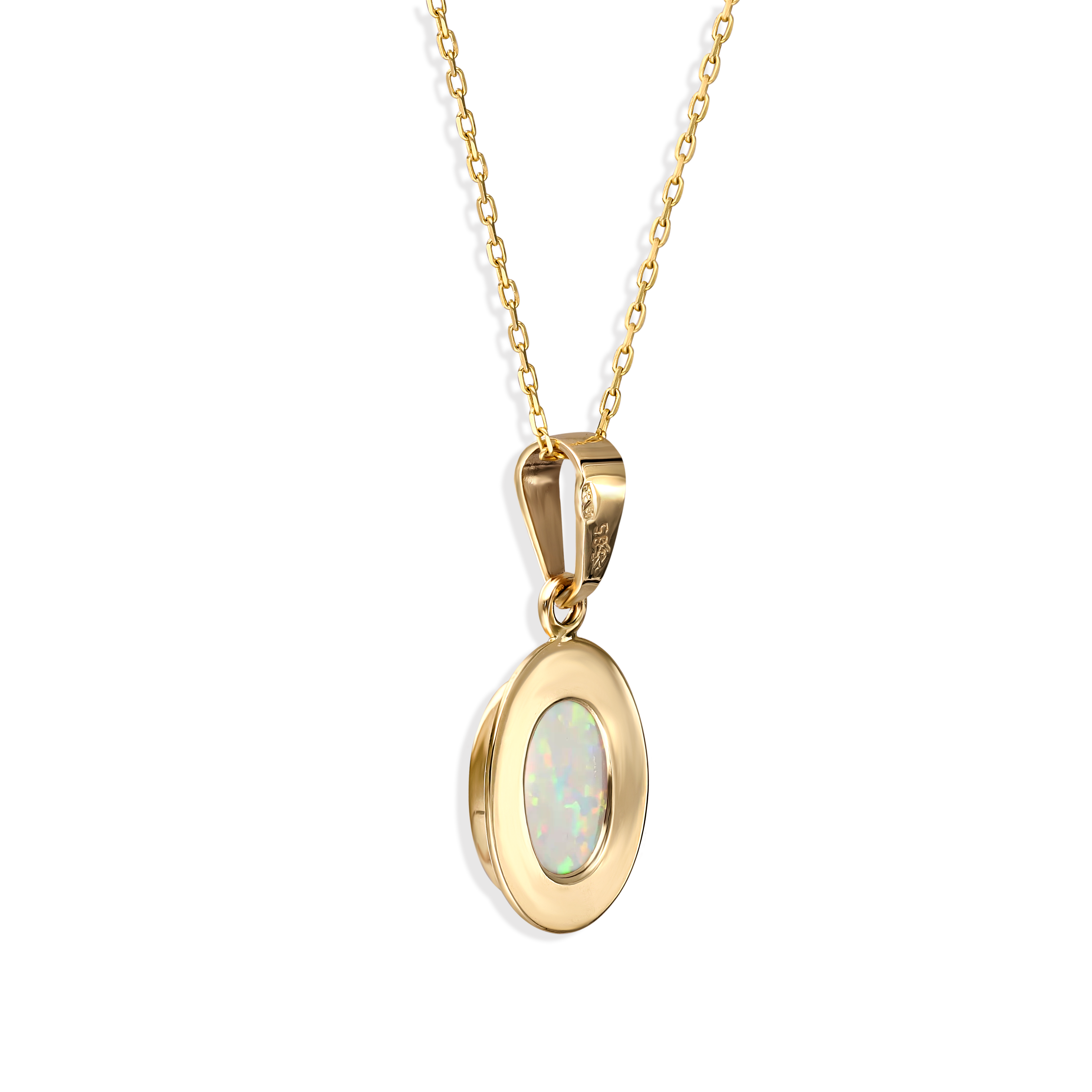 Zawieszka złota mała eliptyczna z białym opalem, próba 585