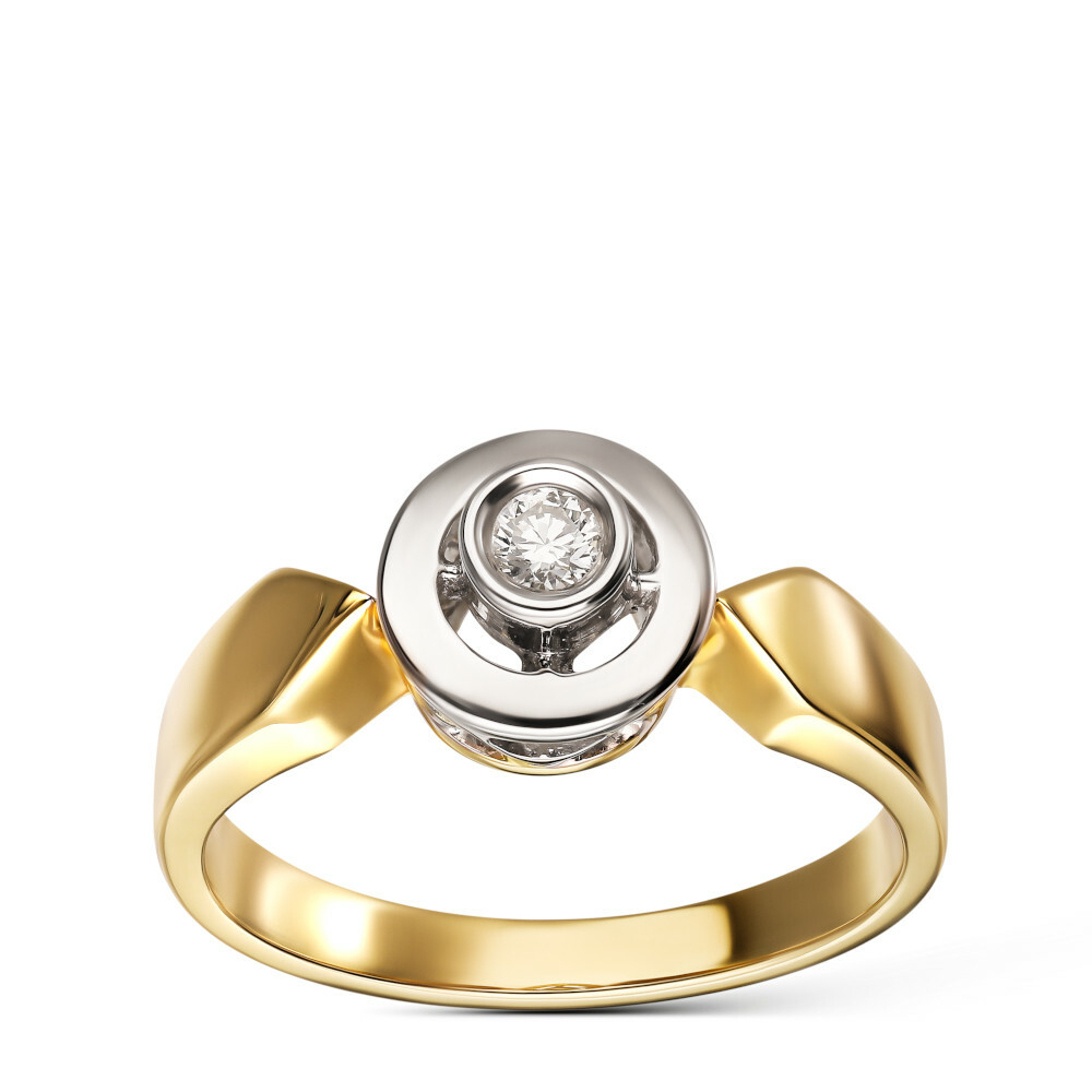 Nowoczesny pierścionek z żółtego złota z diamentem, 0.11 ct, próba 585