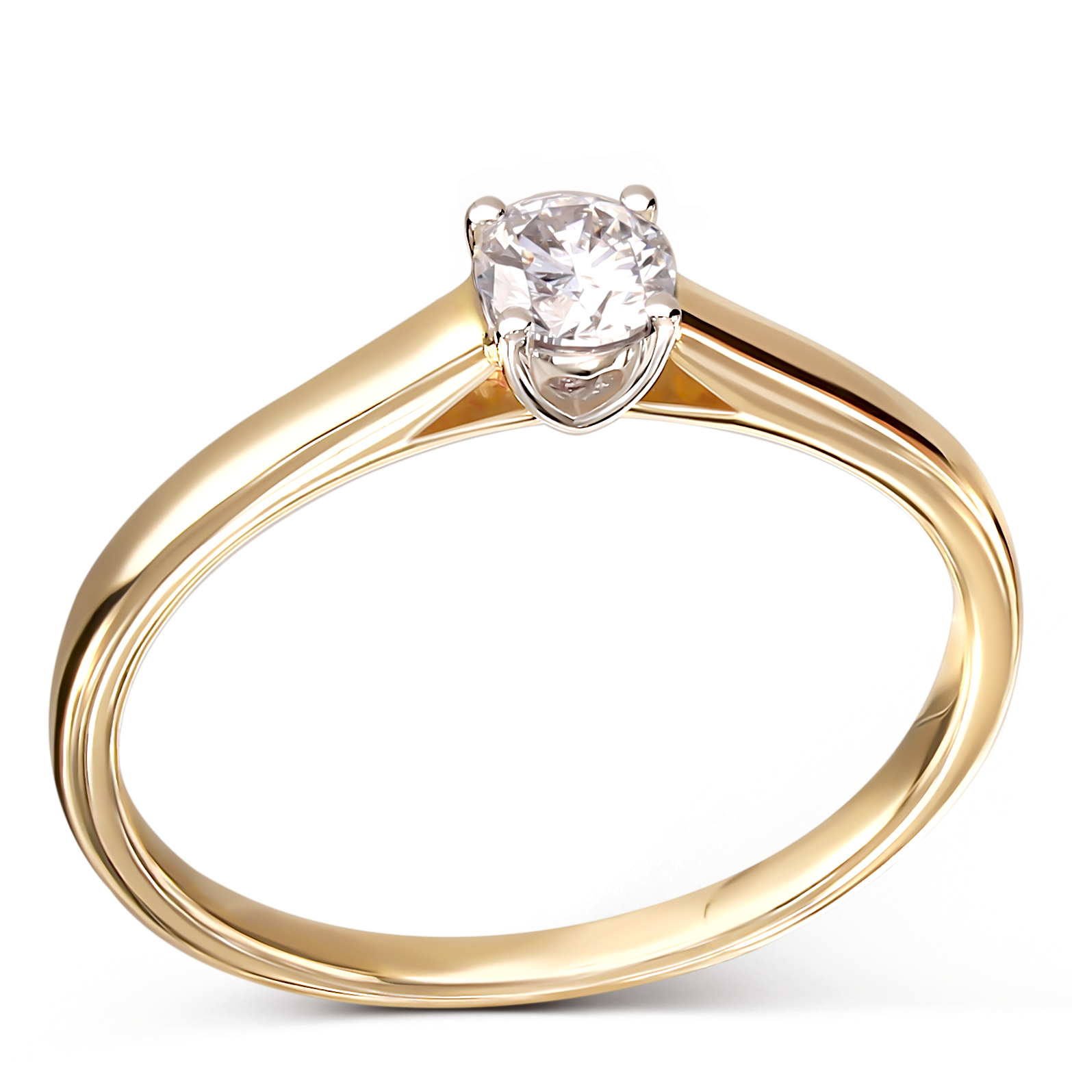 Pierścionek złoty z diamentem naturalnym 0.24 ct w koronie z sercem, próba 585