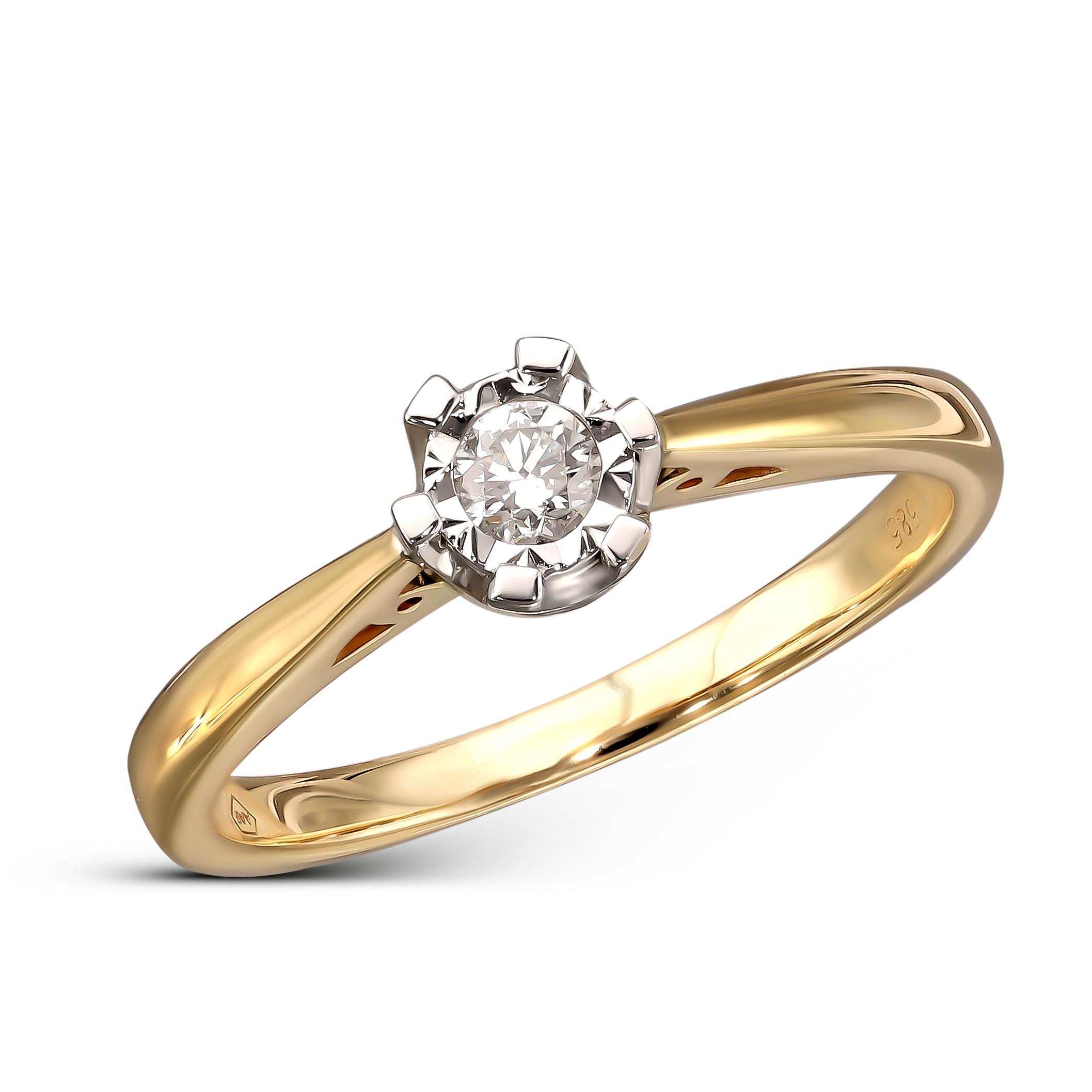 Klasyczny pierścionek złoty zaręczynowy z diamentem 0.14 ct, próba 585