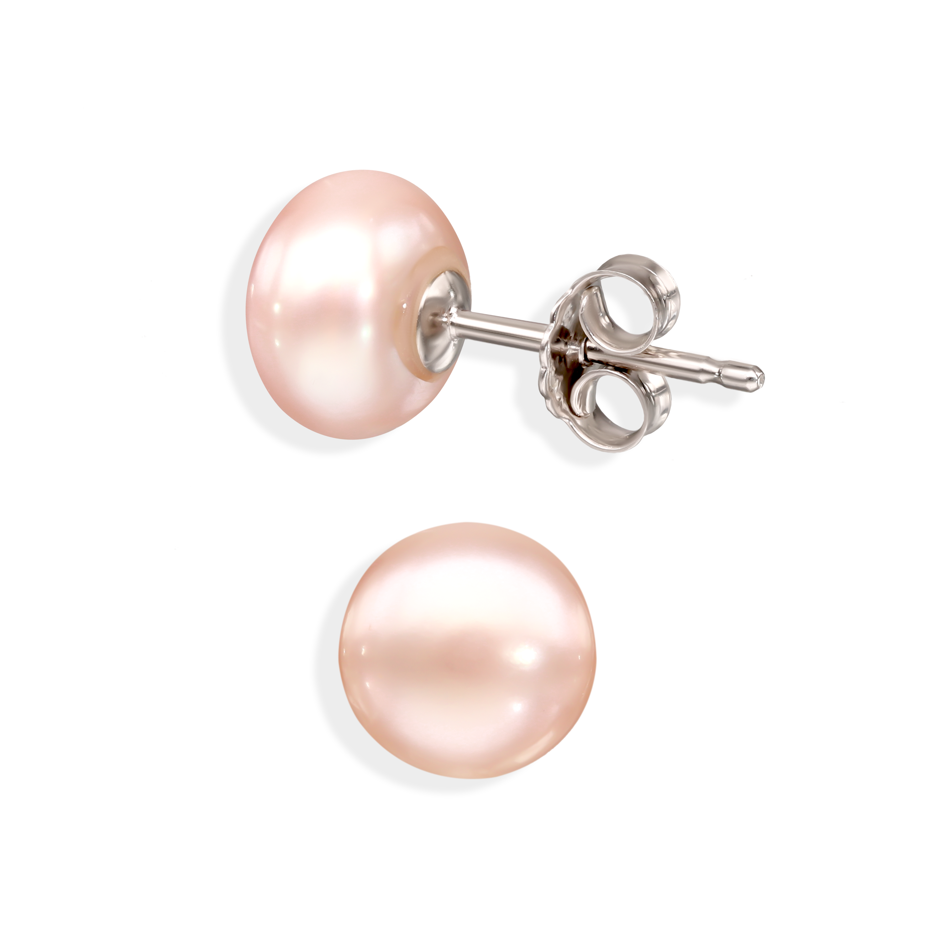 Kolczyki srebrne sztyfty z różowymi perłami hodowanymi, próba 925