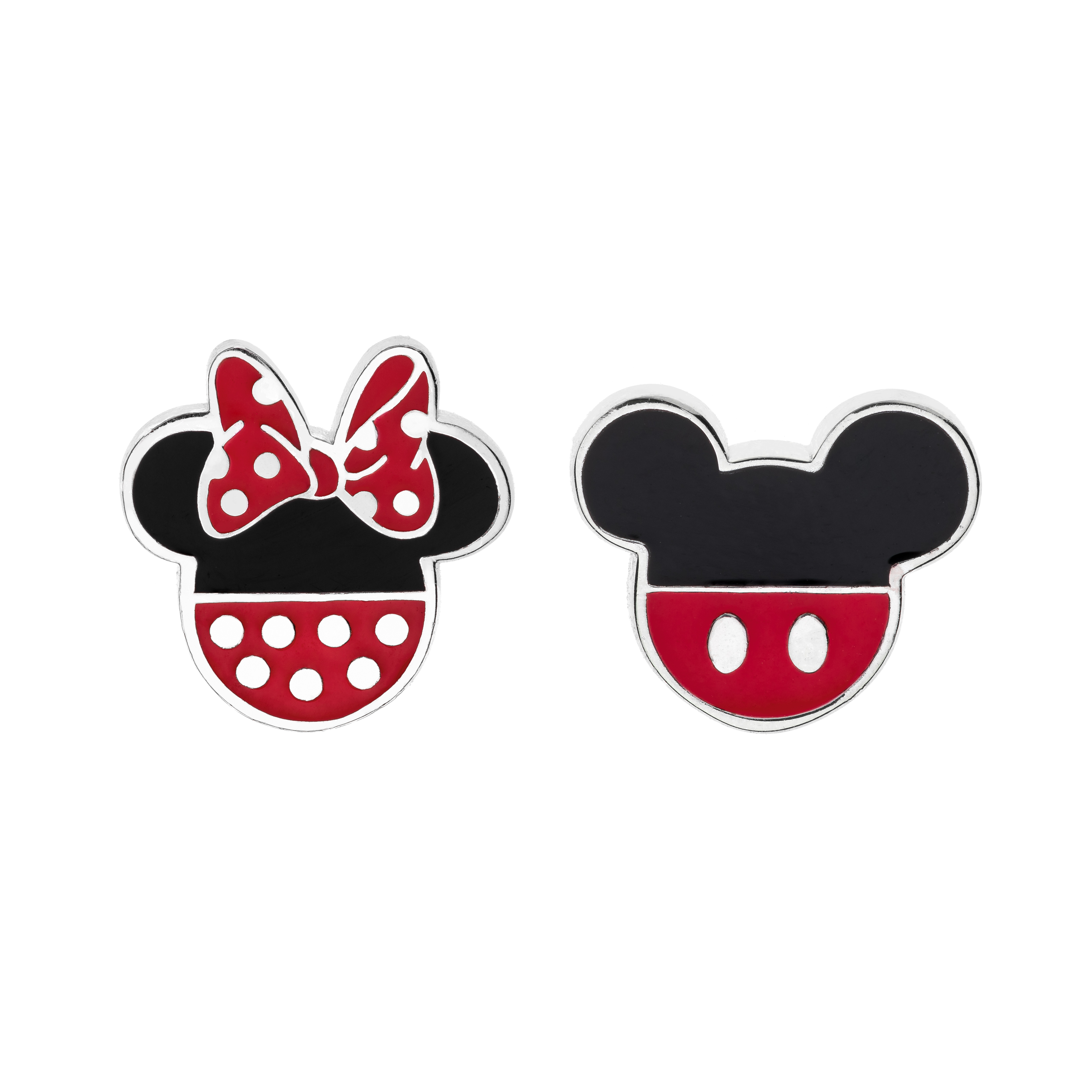 Srebrne kolczyki z emalią na sztyfcie Myszka Mickey i Minnie, próba 925