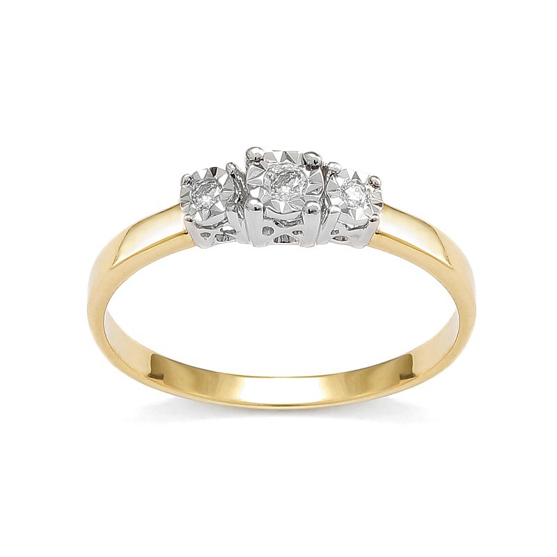 Pierścionek złoty z 3 diamentami naturalnymi, 0.09ct