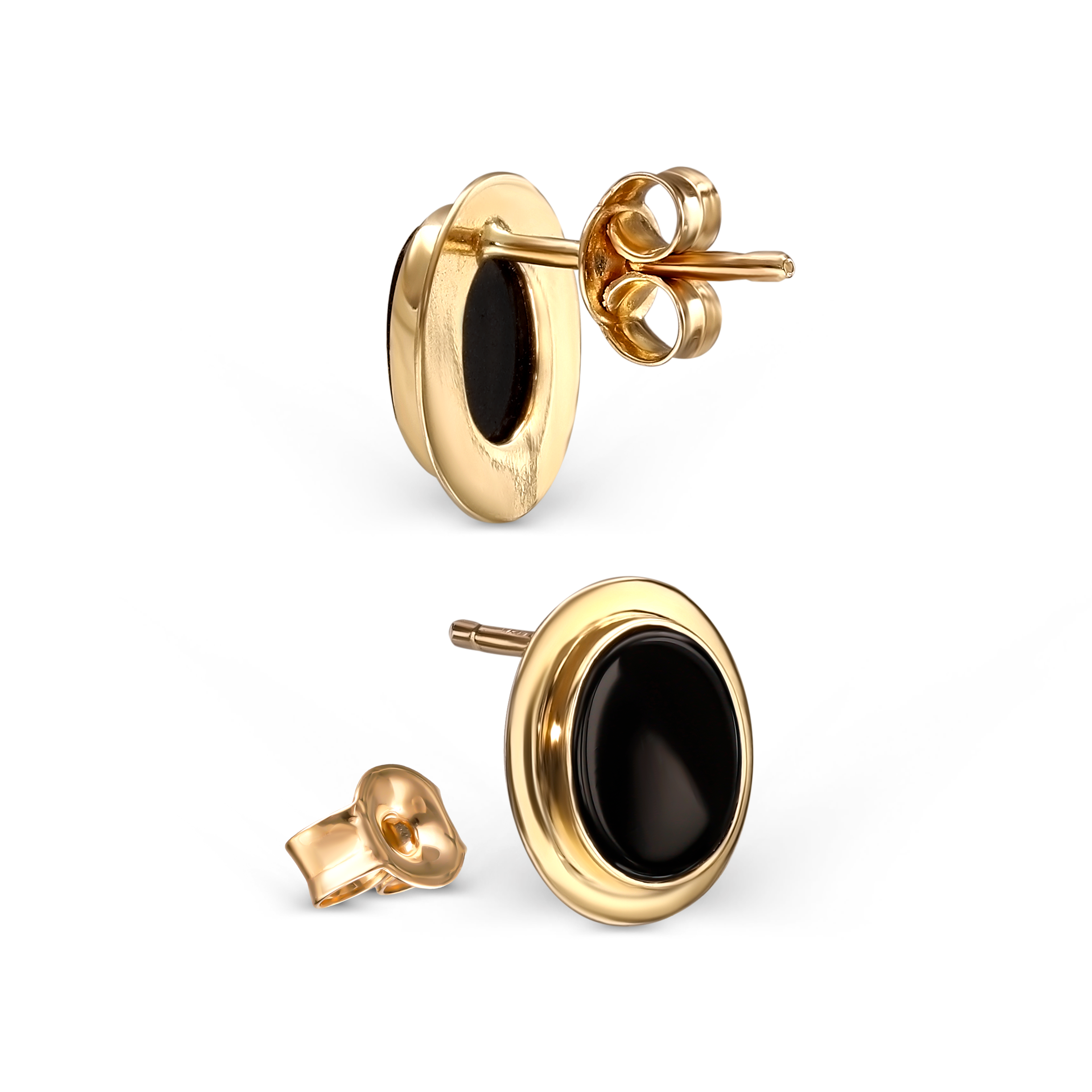 Kolczyki złote sztyfty z owalnym onyksem, próba 585
