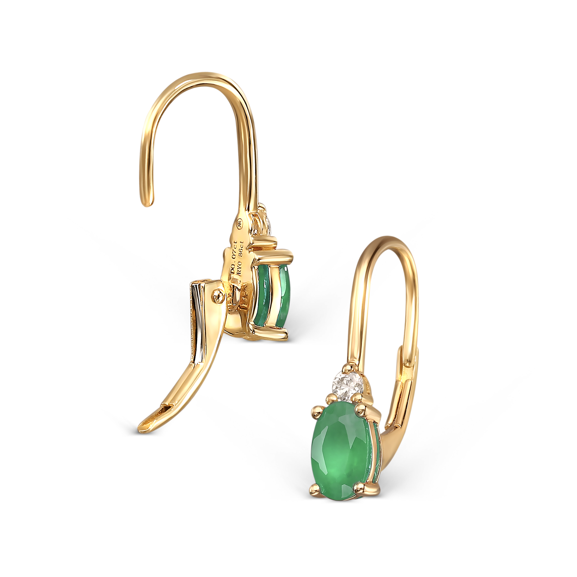 Złote kolczyki ze szmaragdami i diamentami naturalnymi, próba 585