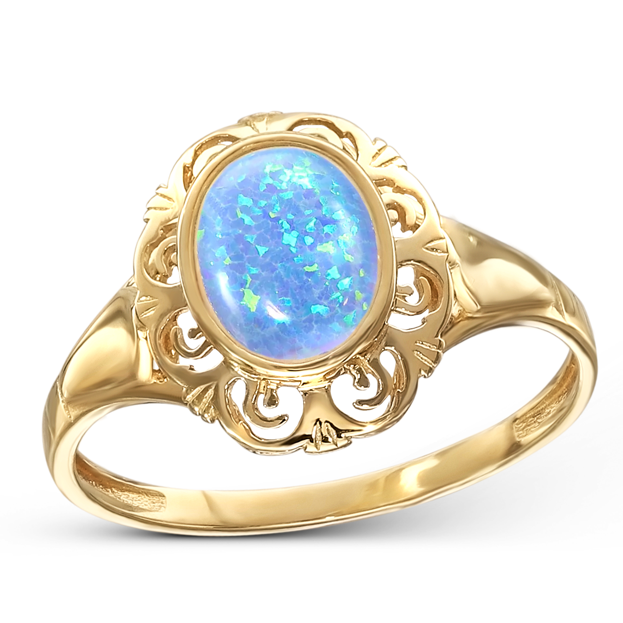 Pierścionek złoty Vintage z niebieskim opalem, próba 585