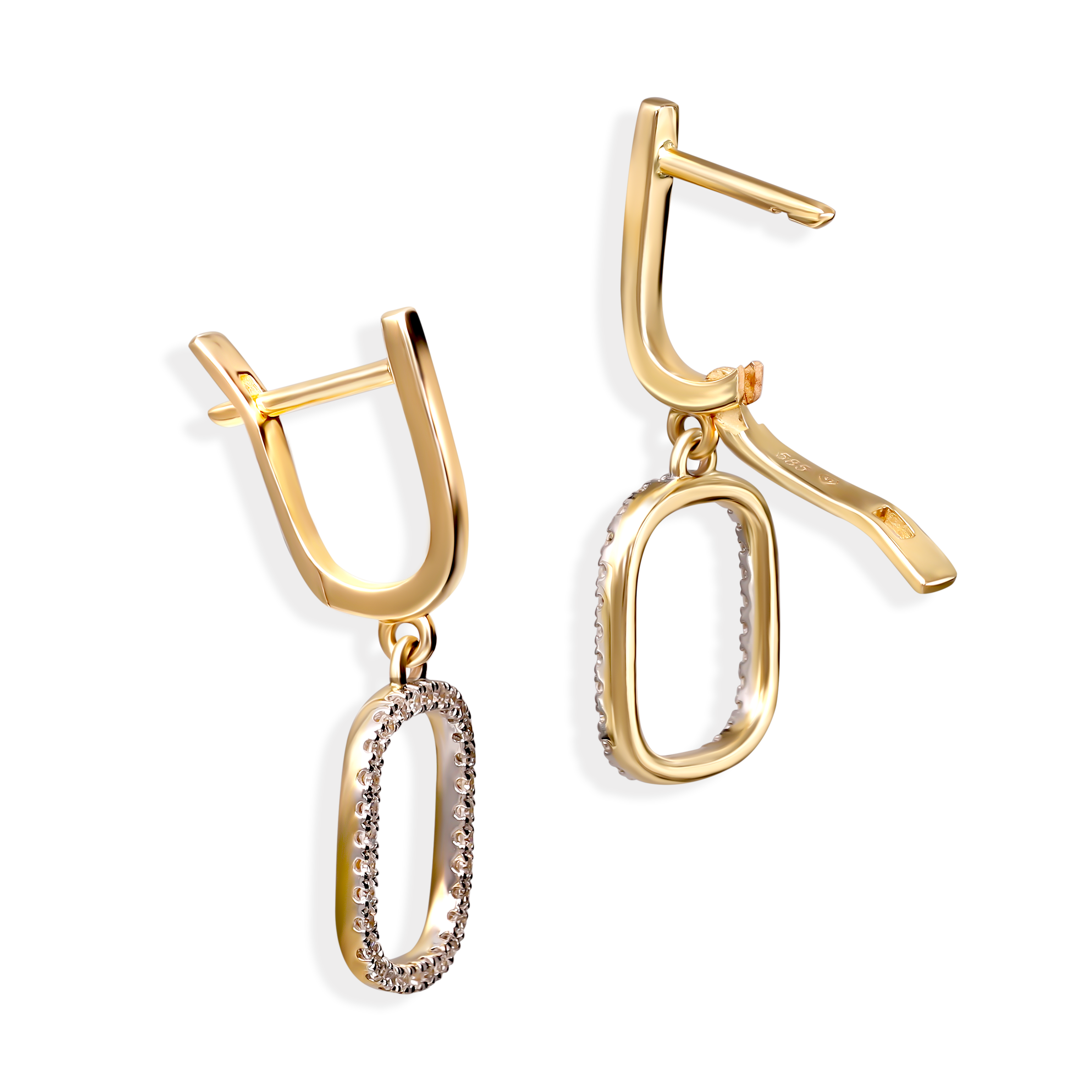 Złote kolczyki na angielskim zapięciu z diamentami naturalnymi 0.25 ct, próba 585