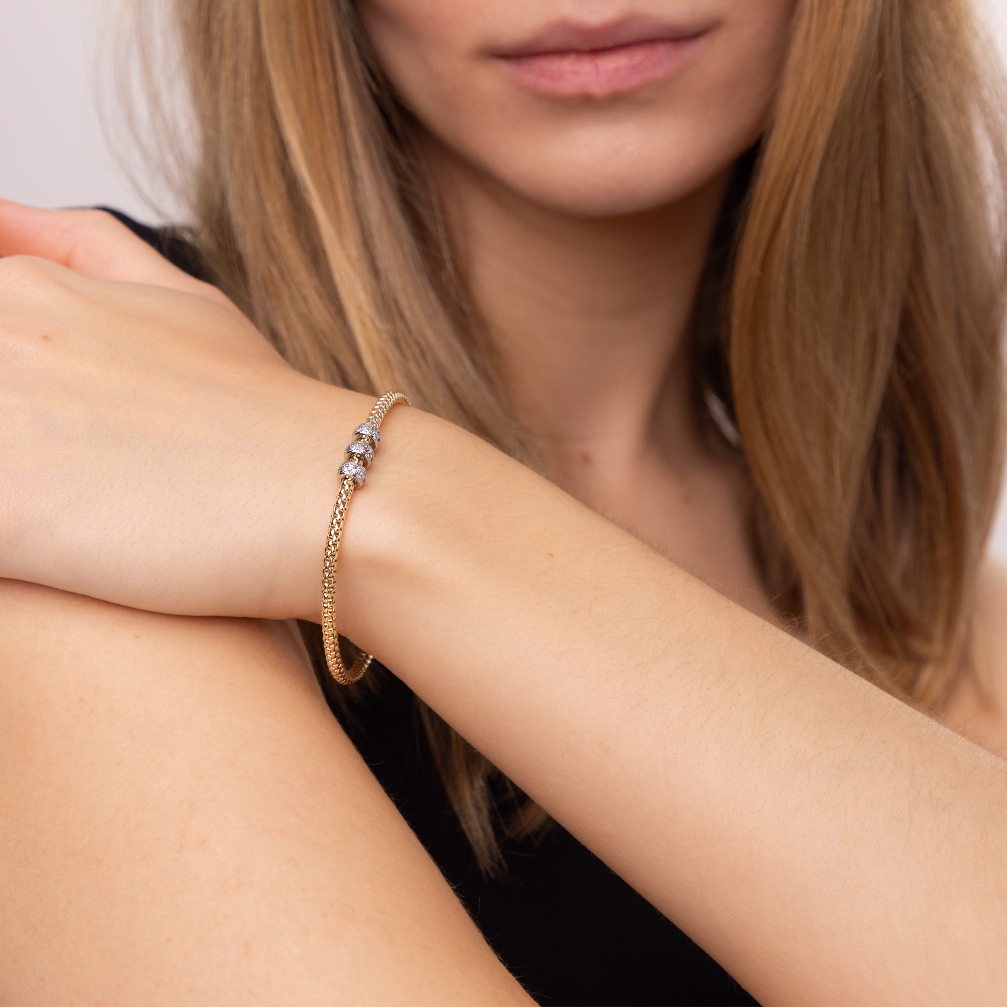 Bransoleta złota z tytanem i cyrkoniami, próba 585