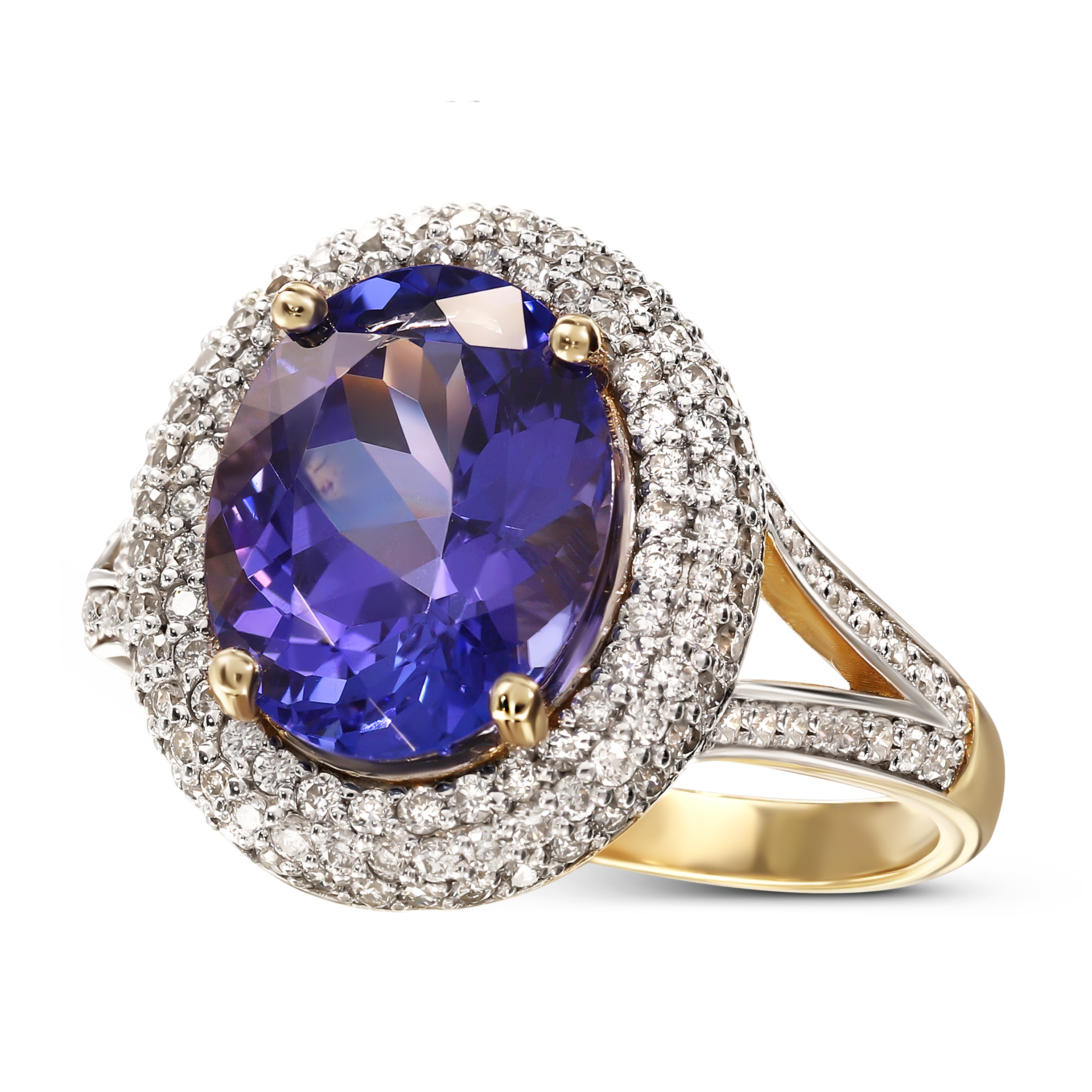 Pierścionek złoty vintage z tanzanitem 3,51 ct i diamentami naturalnymi, próba 585