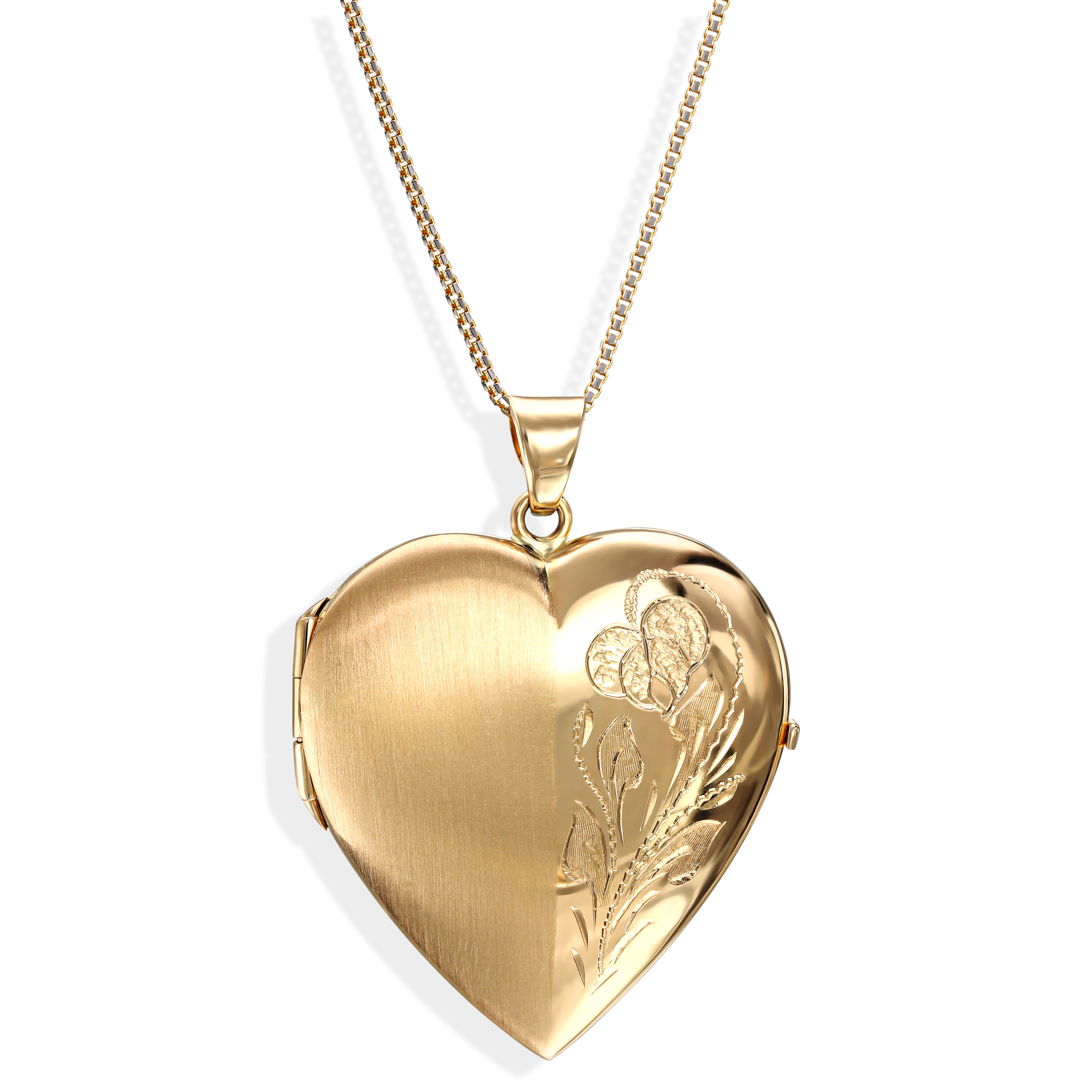 Złota zawieszka puzderko w kształcie serca z motywem kwiatowym, próba 585