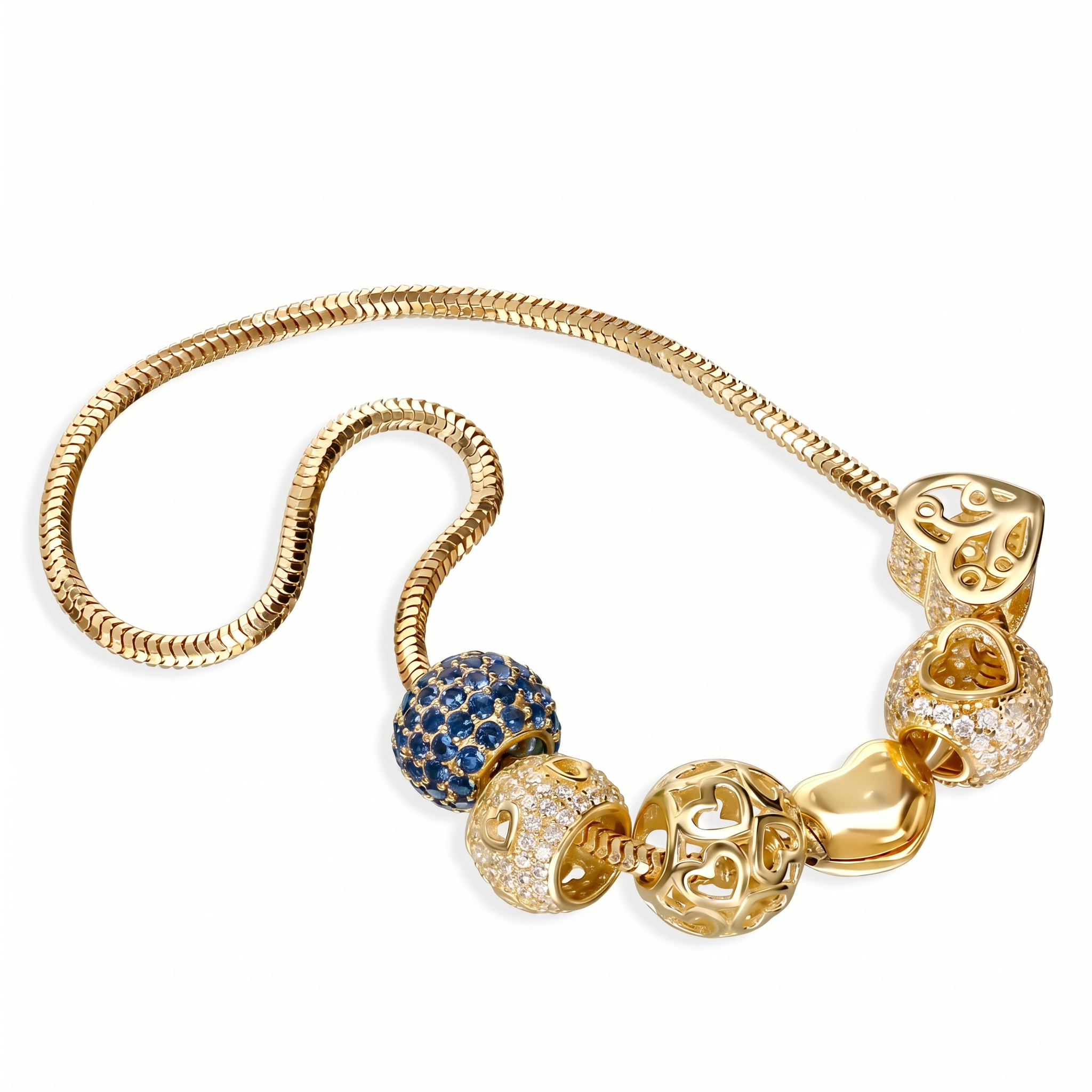 Zawieszka charms złoty okrągły z niebieskimi cyrkoniami, próba 585