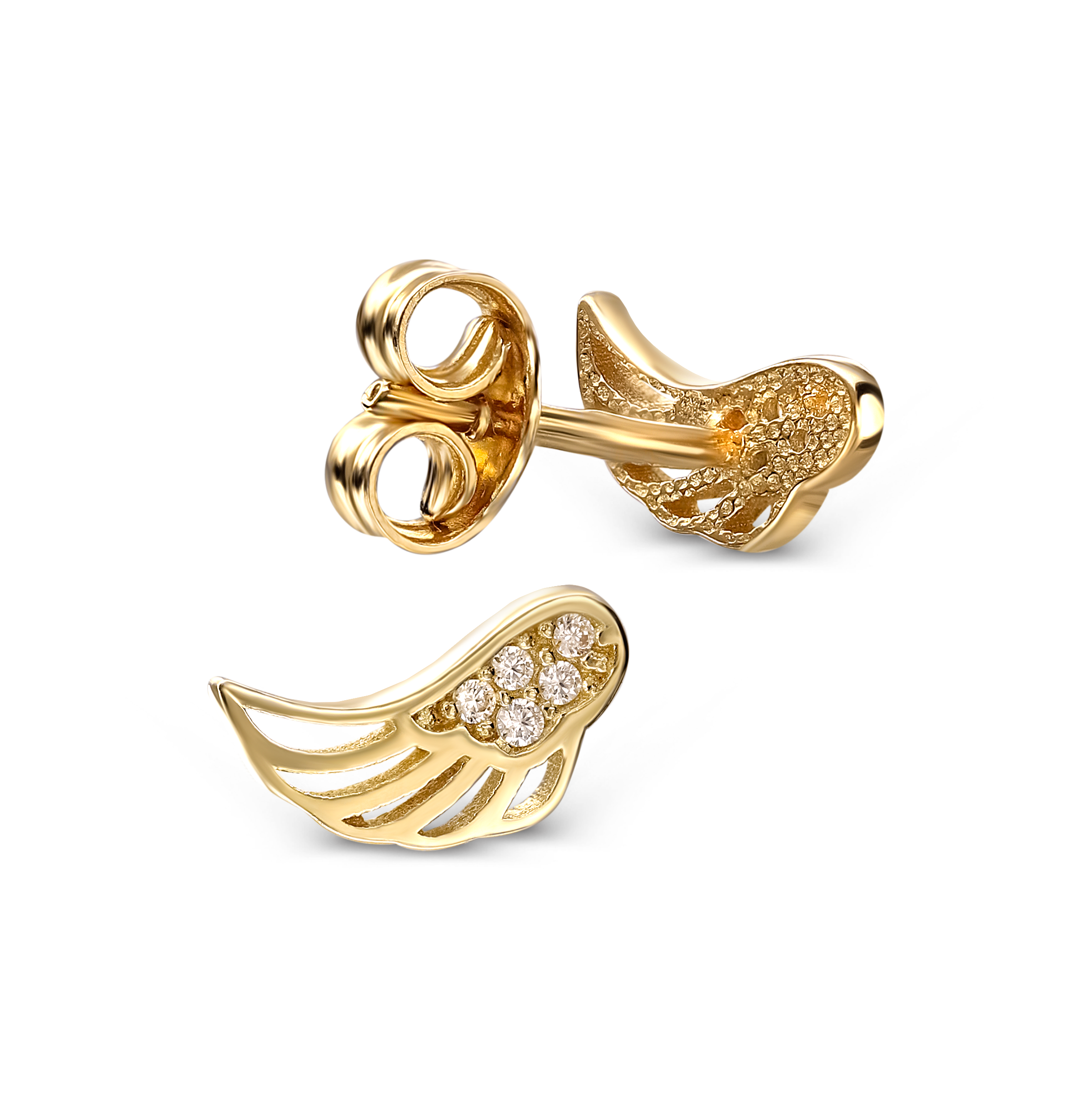 Kolczyki złote skrzydła z cyrkoniami, próba 585