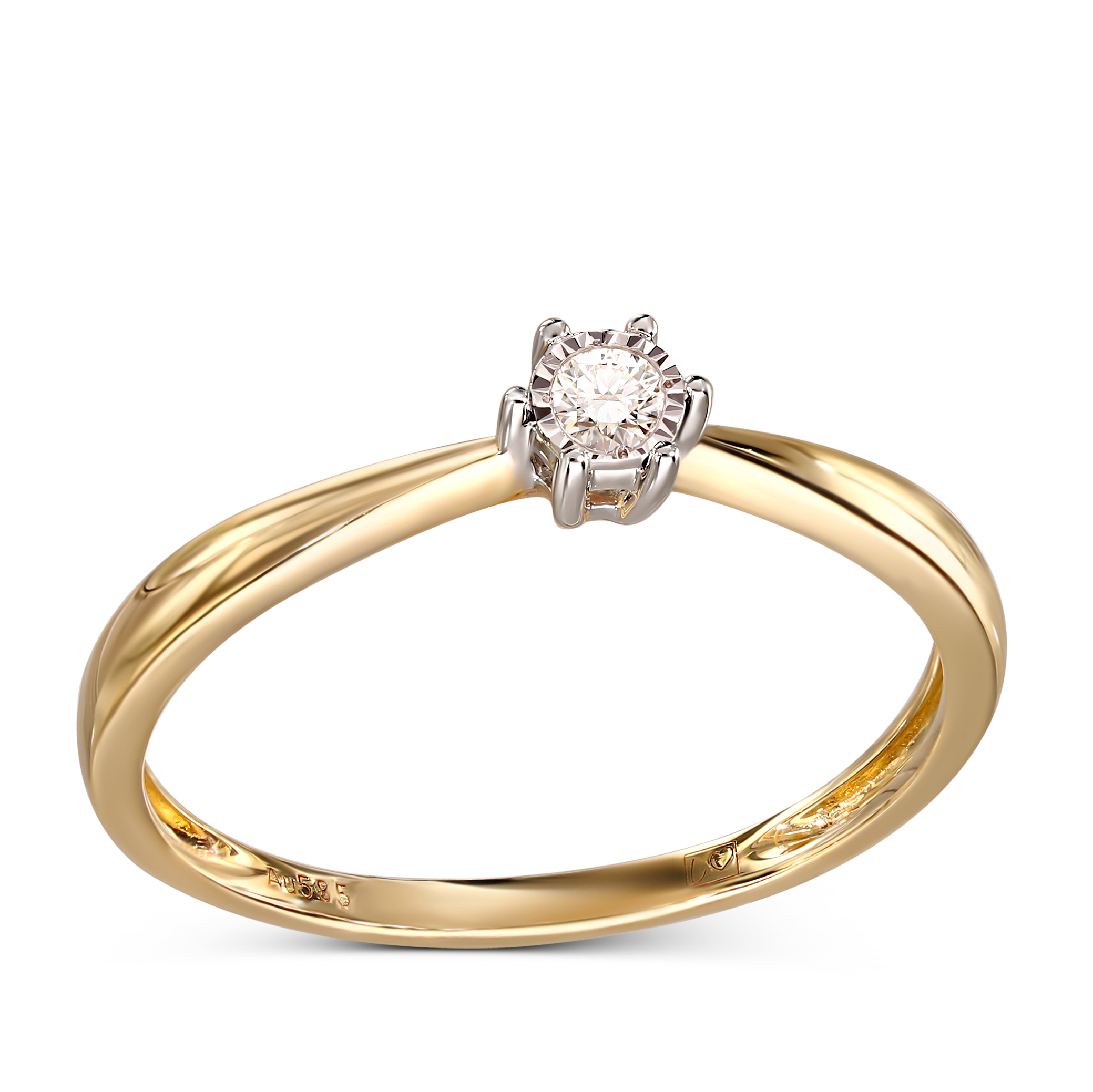 Pierścionek złoty zaręczynowy z diamentem naturalnym 0.07 ct, rozmiar 17, próba 585