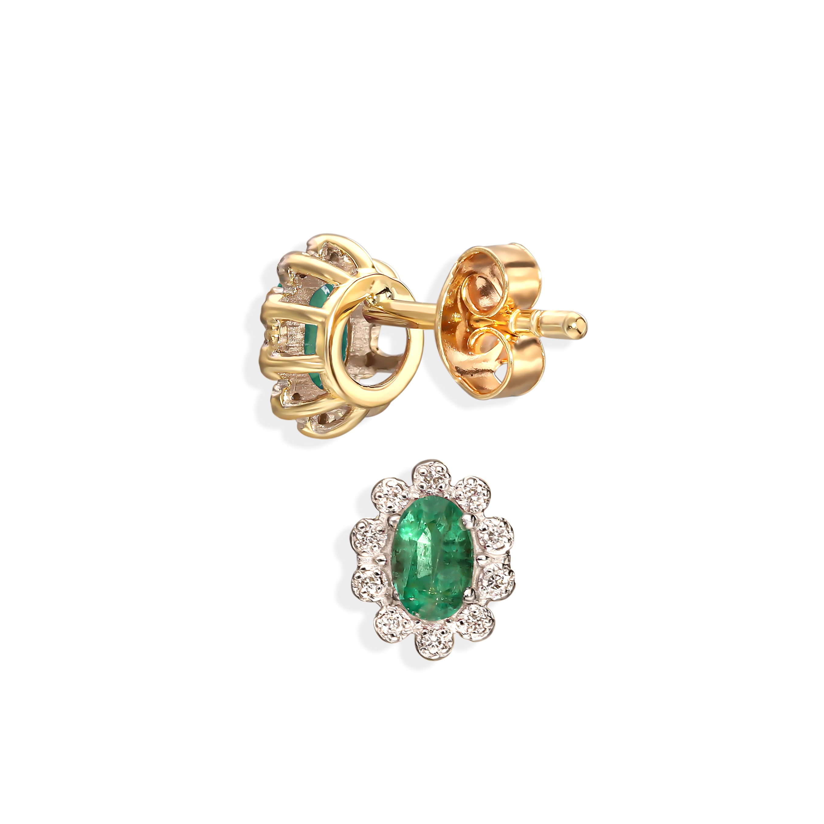 Kolczyki złote sztyfty ze szmaragdami i diamentami naturalnymi, próba 585