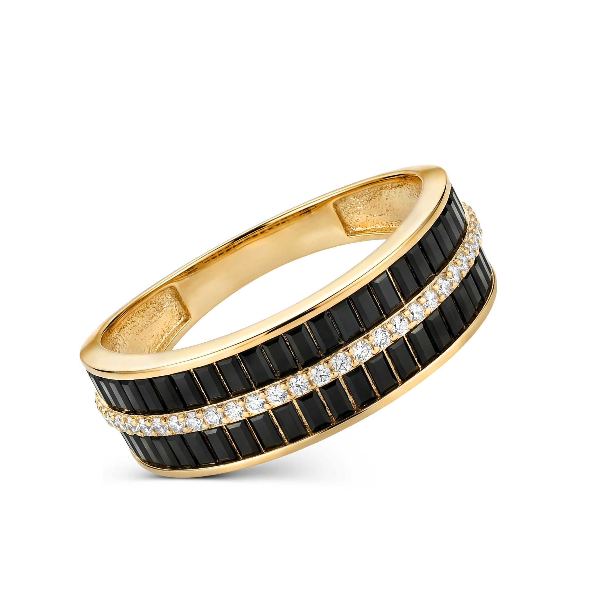 Srebrny pierścionek pozłacany obrączkowy z czarnymi cyrkoniami, próba 925