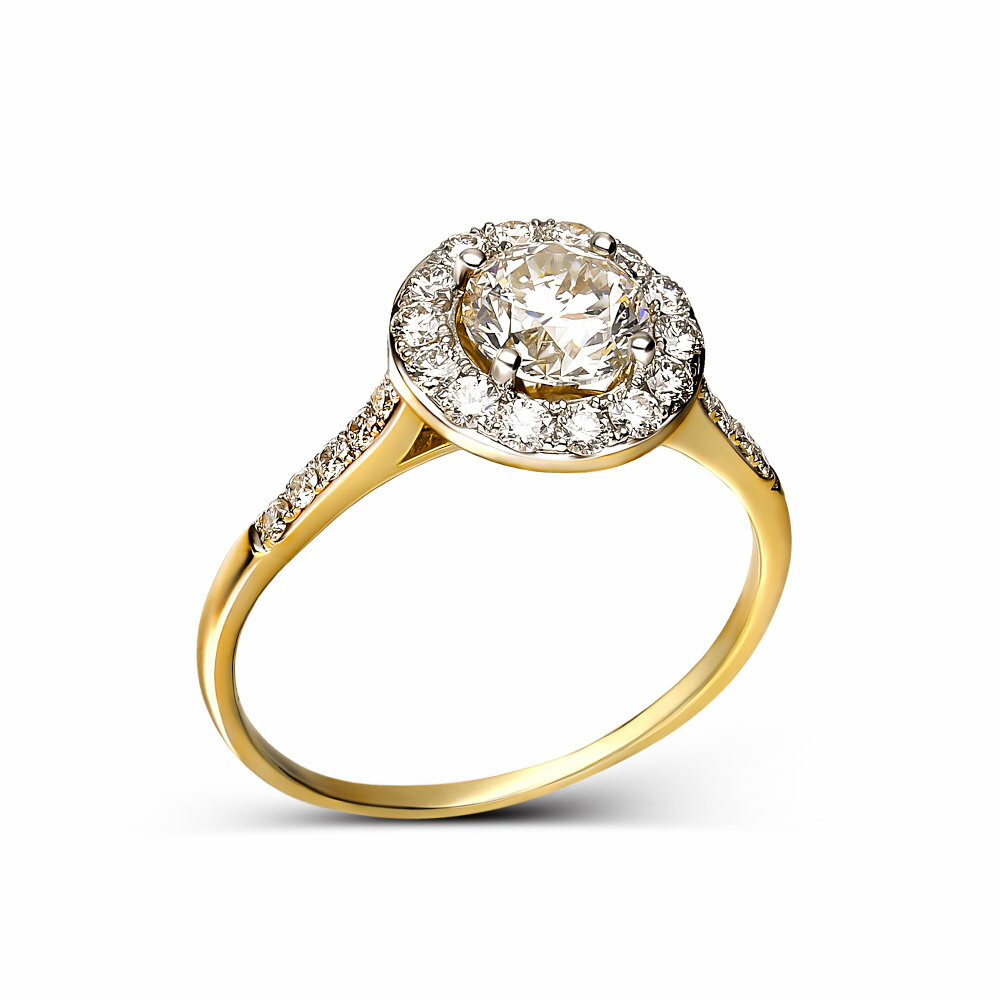 Luksusowy pierścionek złoty z diamentami, certyfikat IGI, próba 585