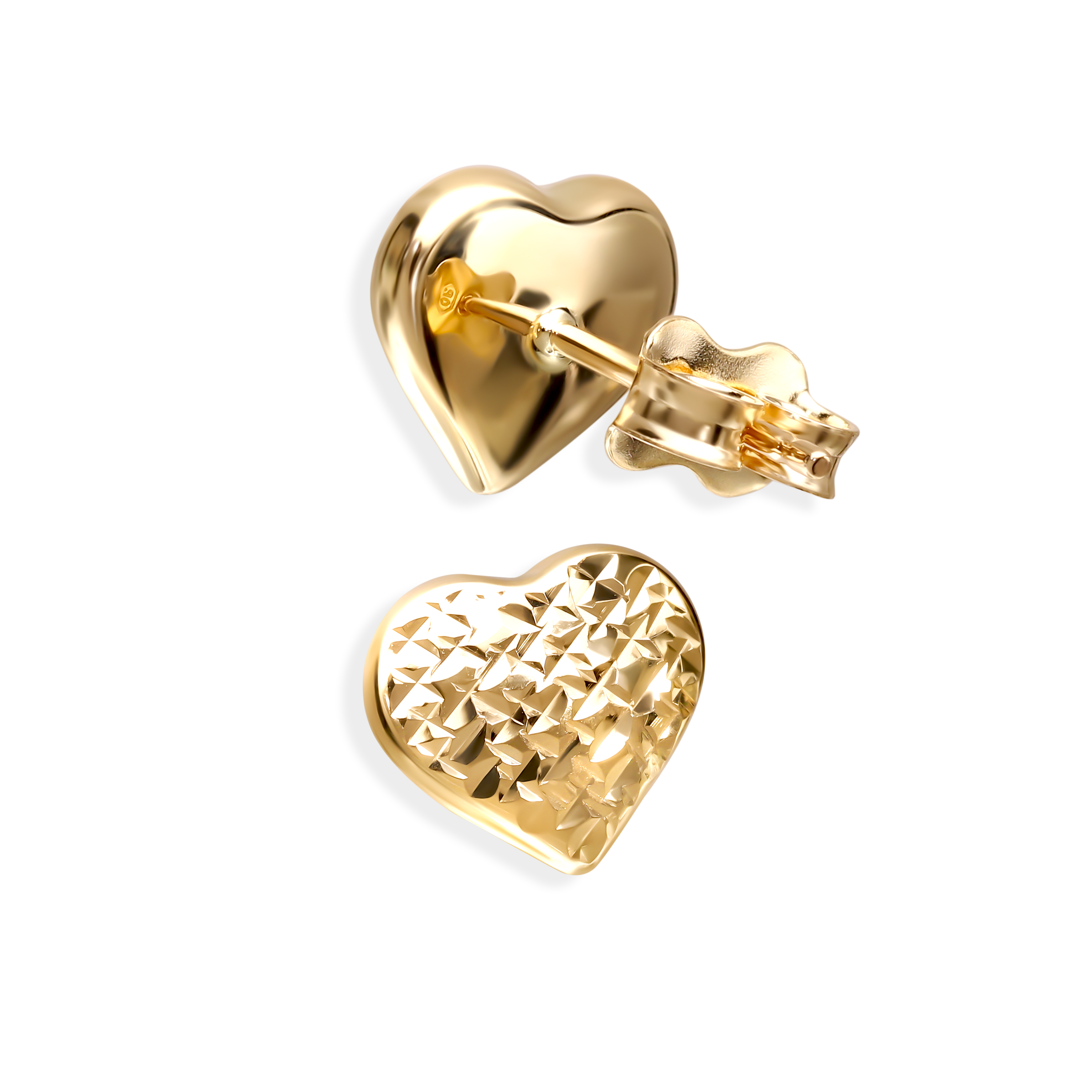 Kolczyki złote serca z grawerowaną powierzchnią, próba 585